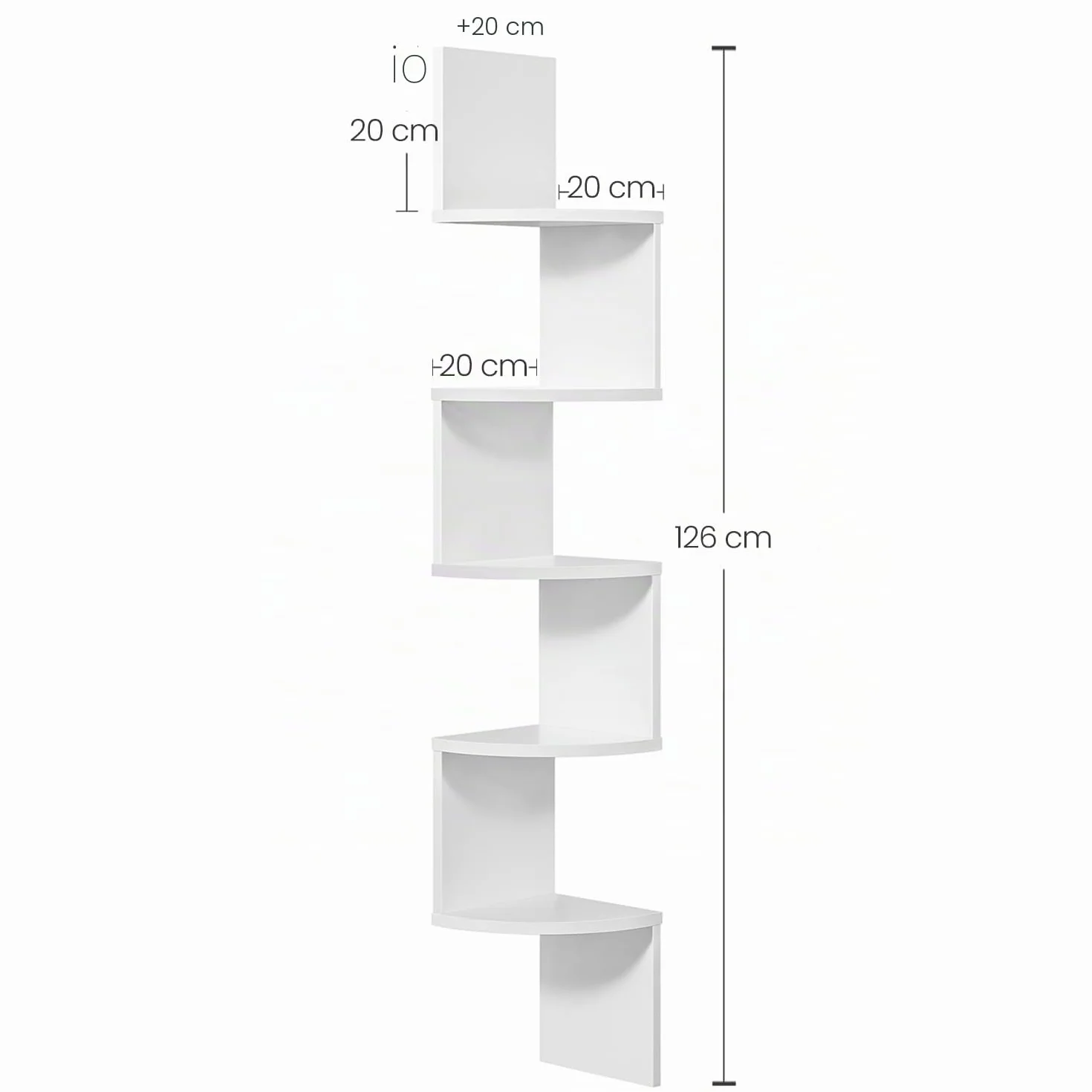 VASAGLE Libreria Angolare, Mensola Angolare da Muro, Scaffale da Parete a 5 Ripiani, 126 x 20 cm, in Camera da Letto Soggiorno Bagno Studio, Porta Piante, Bianco Nuvola LBC20WT
