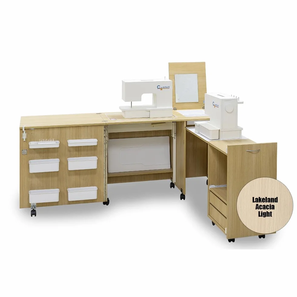 Comfort 3 | Mobiletto per Macchina da Cucire | (Lakeland Acacia Light, L (Air-Lift 10 to 15 kg))