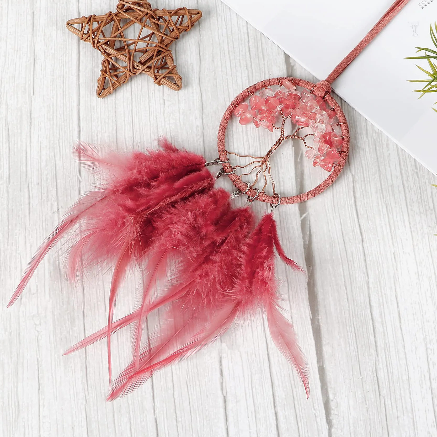 Weldomcor Acchiappasogni Fatto a Mano Dreamcatcher Bohemien Piuma Indiano per Ragazze Kids Bedroom Wall Hanging Decorazione Regalo Rosso