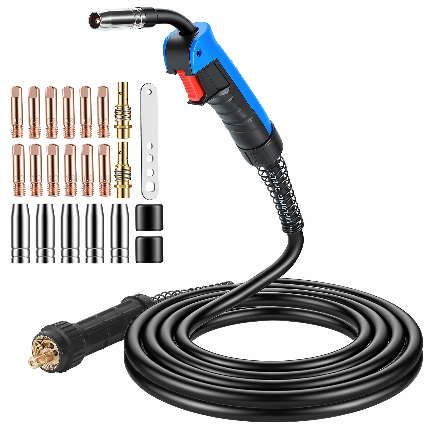 Torcia di Saldatura a filo MIG/MAG MB15AK 4M con Set 22 Pezzi Deteriorabili, Connessioni in Rame Puro e Impugnatura Ergonomica, per Saldatura CO² in Officina e Industria
