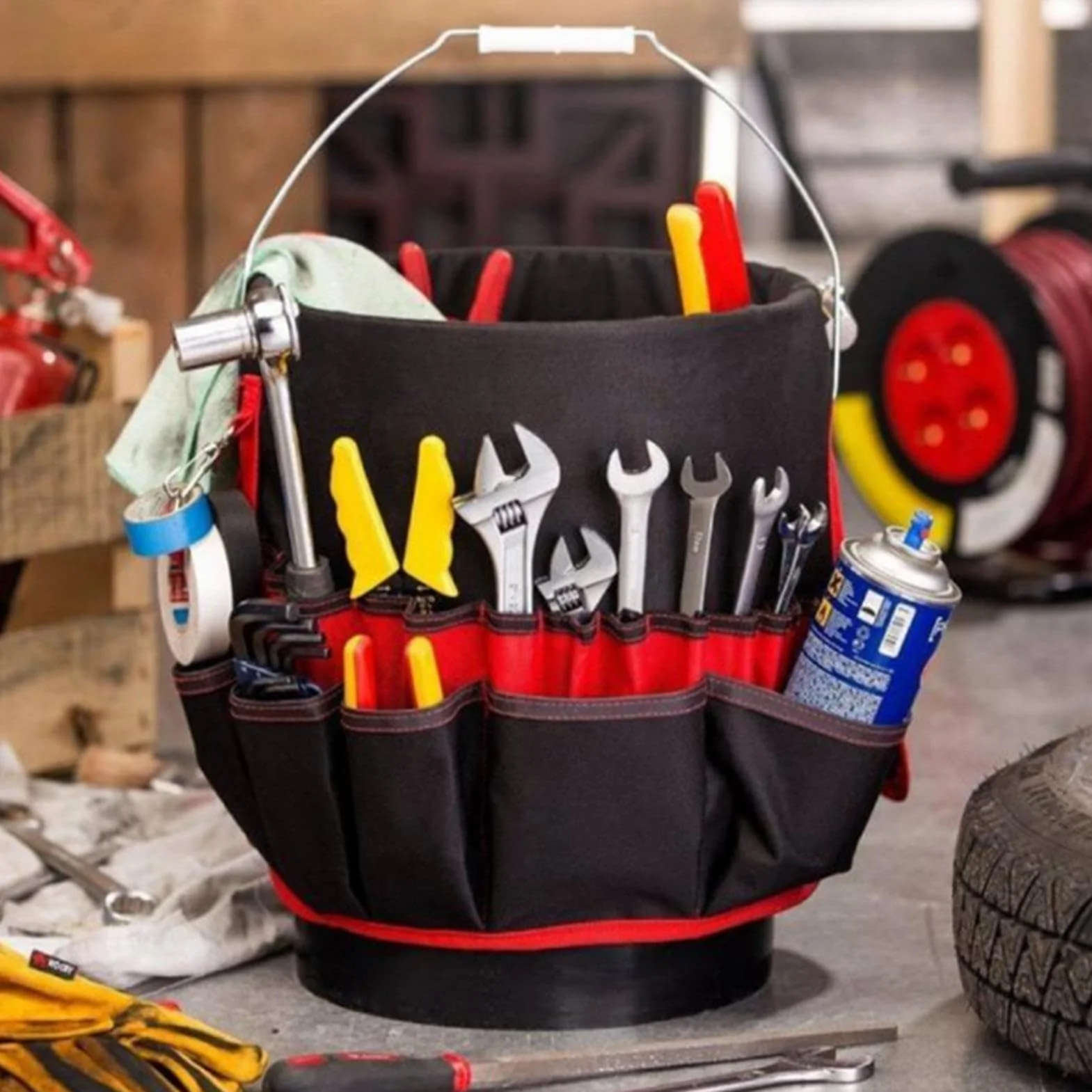 Organizer per secchiello attrezzi da giardino Borsa tasche multiple impermeabile Nero