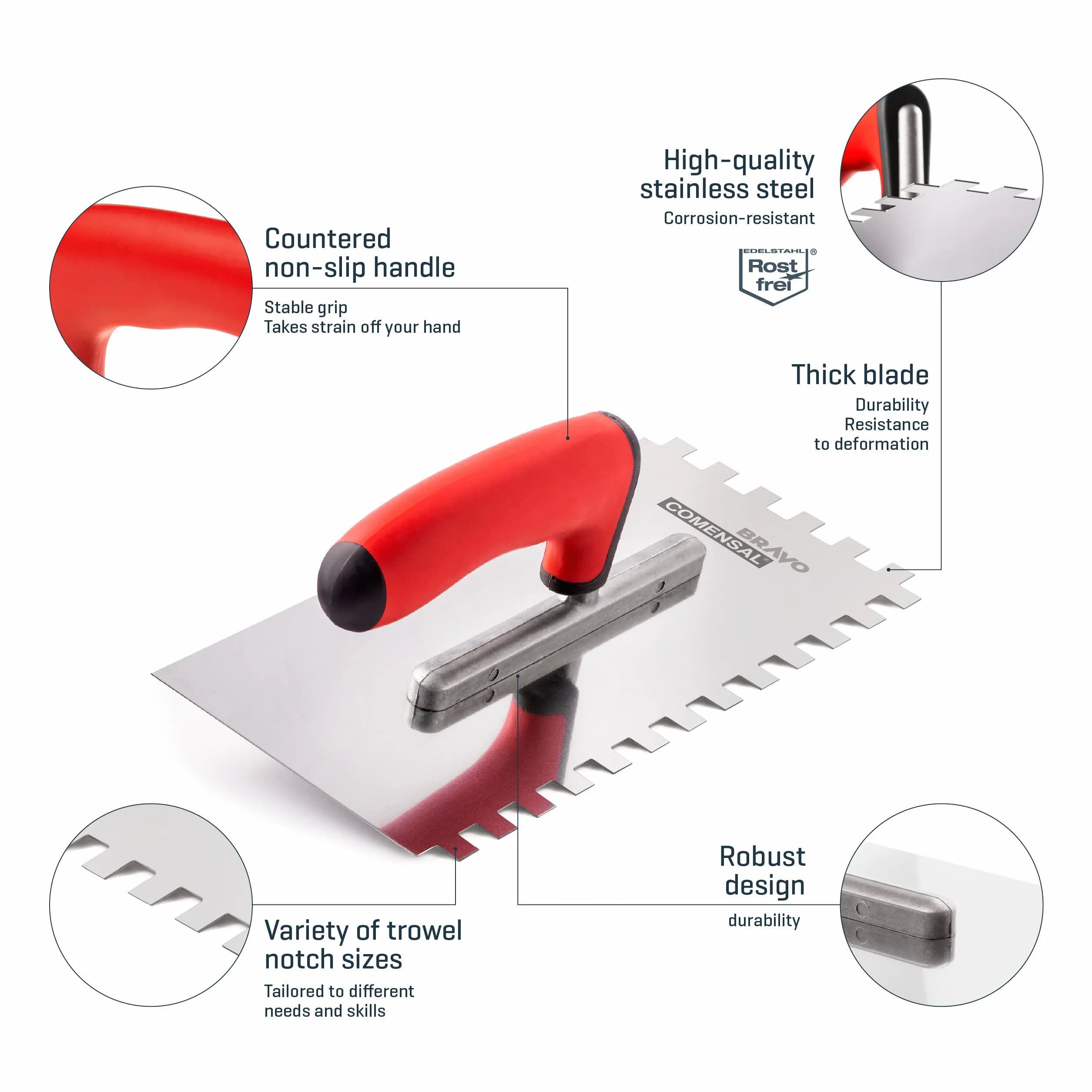 COMENSAL® Kit per lavaggio piastrelle - Set lavaggio piastrelle dopo la stuccatura - Secchio per piastrelle - Spatola di gomma - Kit con Secchio e Accessori - Frattazzo acciaio inox - Made in EU