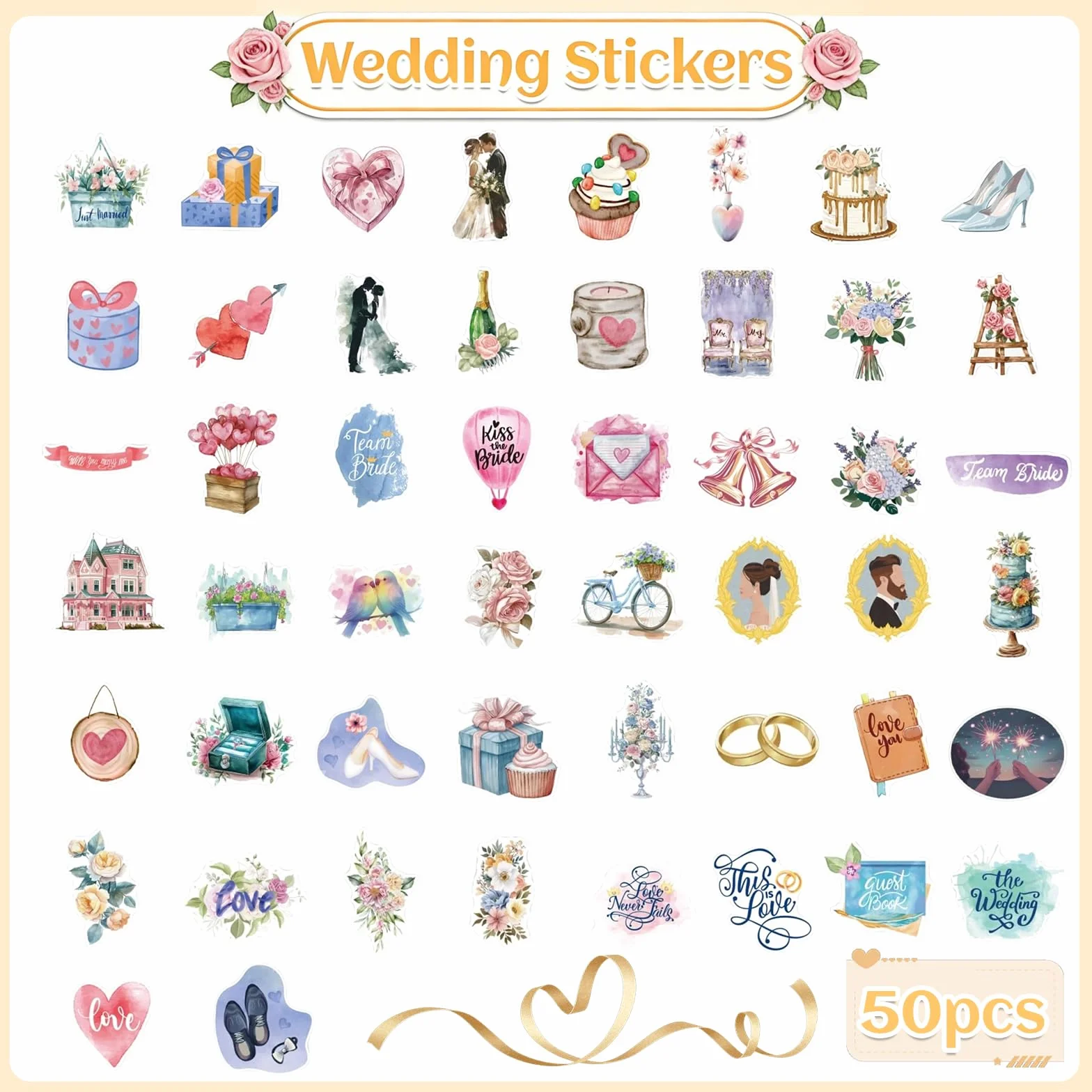 Vintage Wedding Stickers 50pcs Guestbook Album Matrimonio Adesivi