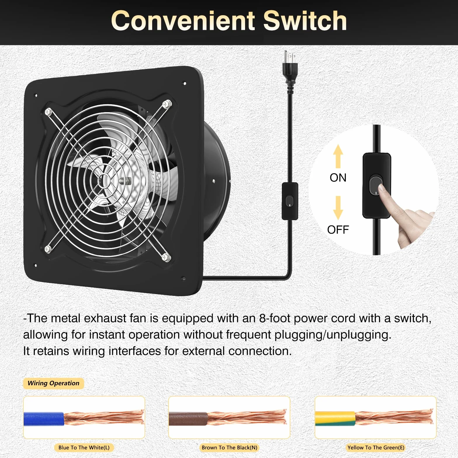 FanGoFast 150mm Ventola Aspirazione Bagno 525 m³/h Aspiratore Industriale Estrattore Ventilazione, Circolazione dell'aria con Spina EU per Cucina Ufficio Serra Garage (Nero, 150mm)