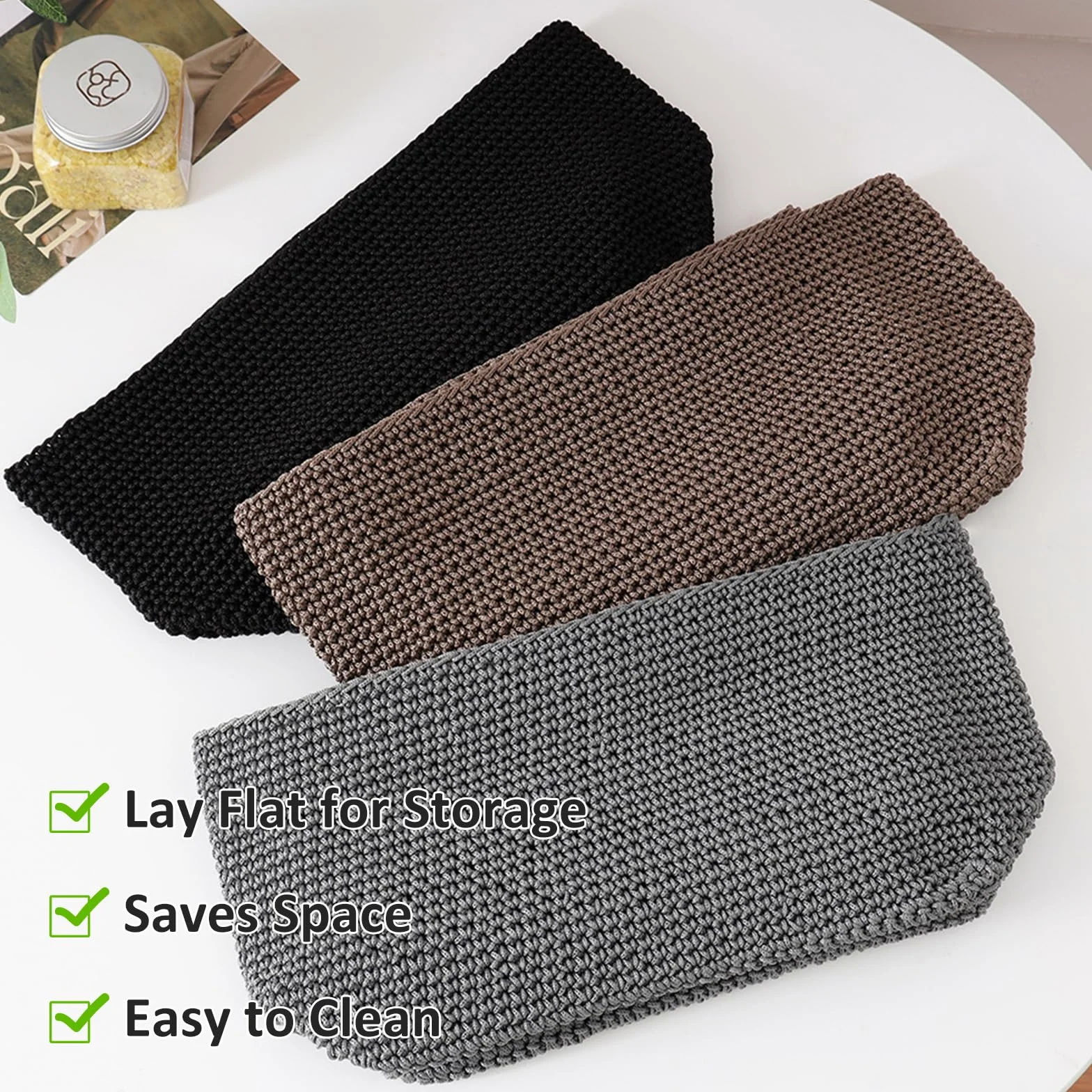 Cestini Portaoggetti Intrecciati a Mano, Piccolo Cesto Porta Oggetti per Camera da Letto, Bagno, Cucina (Grigio)