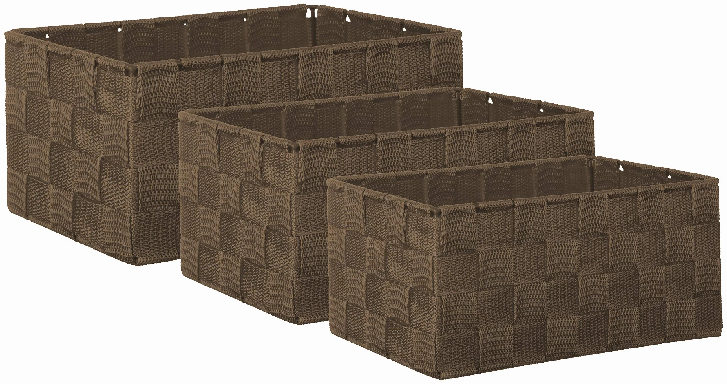Set di 3 Scatole Portaoggetti Rettangolari Effetto Rattan 22x15x11 cm Marrone