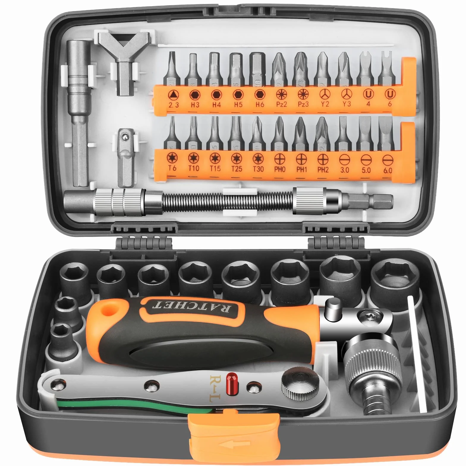 Set di Chiavi a Bussola 38 Pezzi 1/4" con Barra di Prolunga e Barra Scorrevole