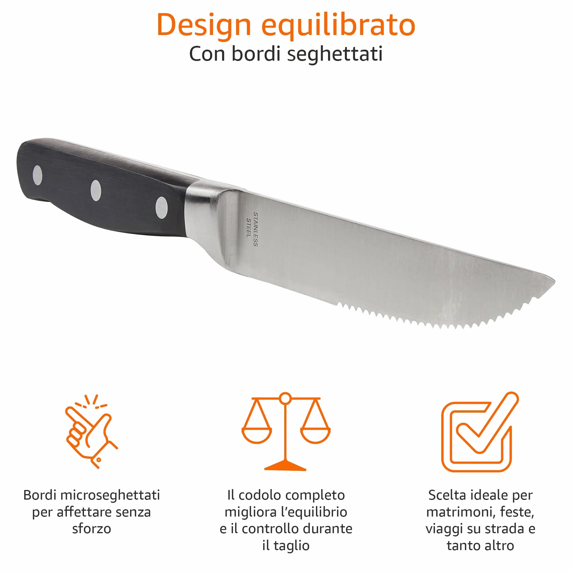 Amazon Basics Set di coltelli da carne 8 pezzi Nero acciaio inossidabile