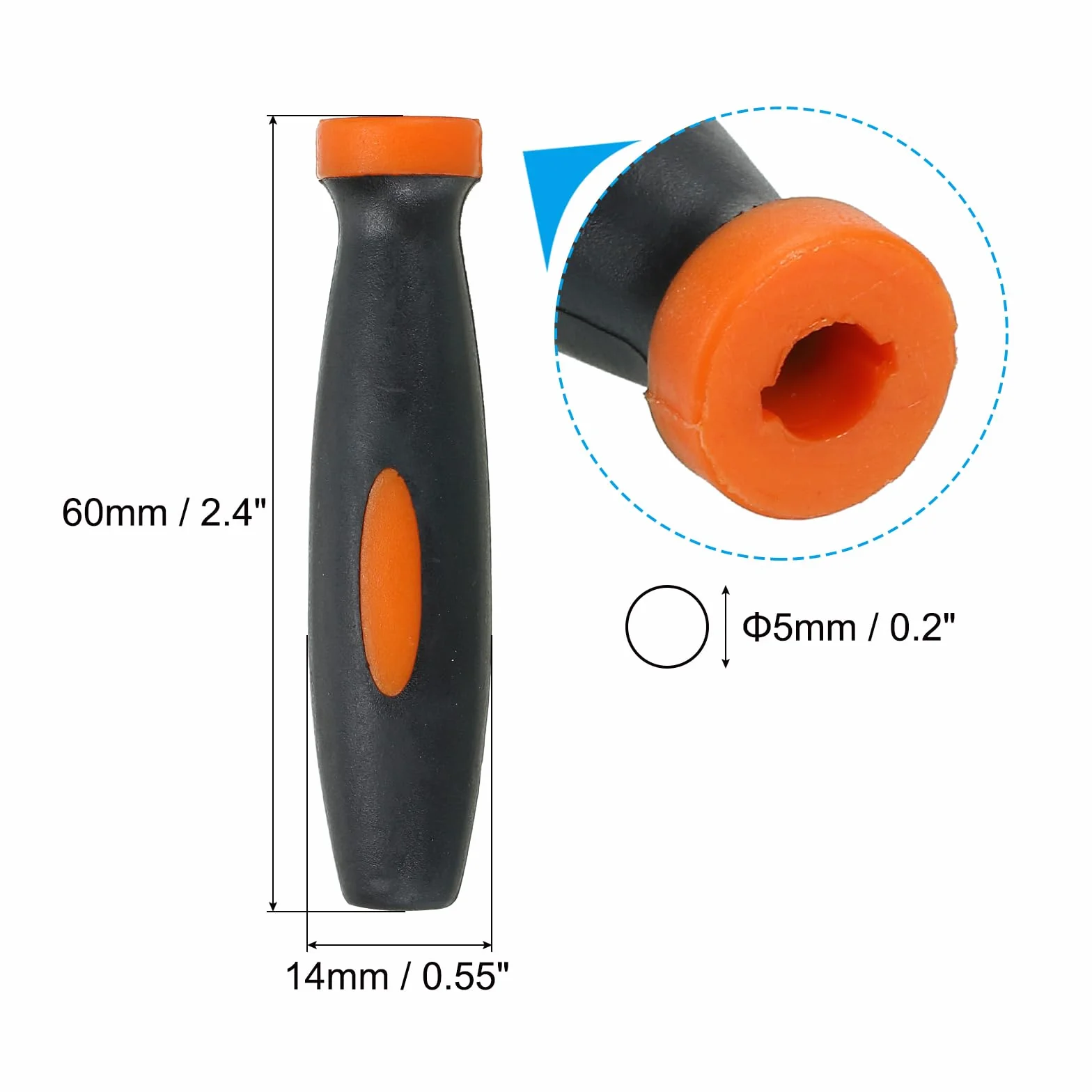PATIKIL Manico per Lima in Gomma da 2,4 Pollici, 5Pz Accessori per la Sostituzione della Maniglia della Lima per Utensili da Taglio di 0,2 Pollici, Arancione Nero