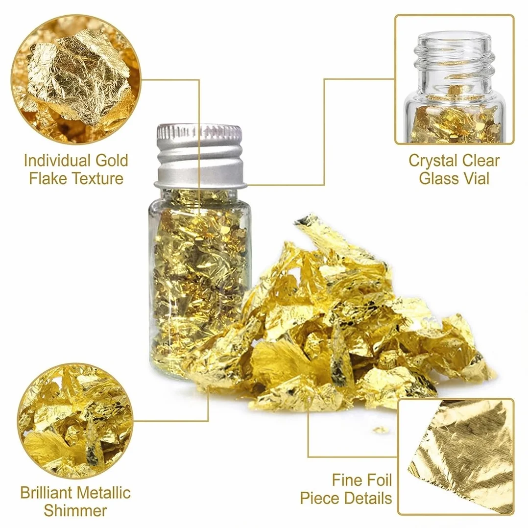 Foglia d'oro 3 pezzi con pinze e pennelli per decorazione fai-da-te artigianato