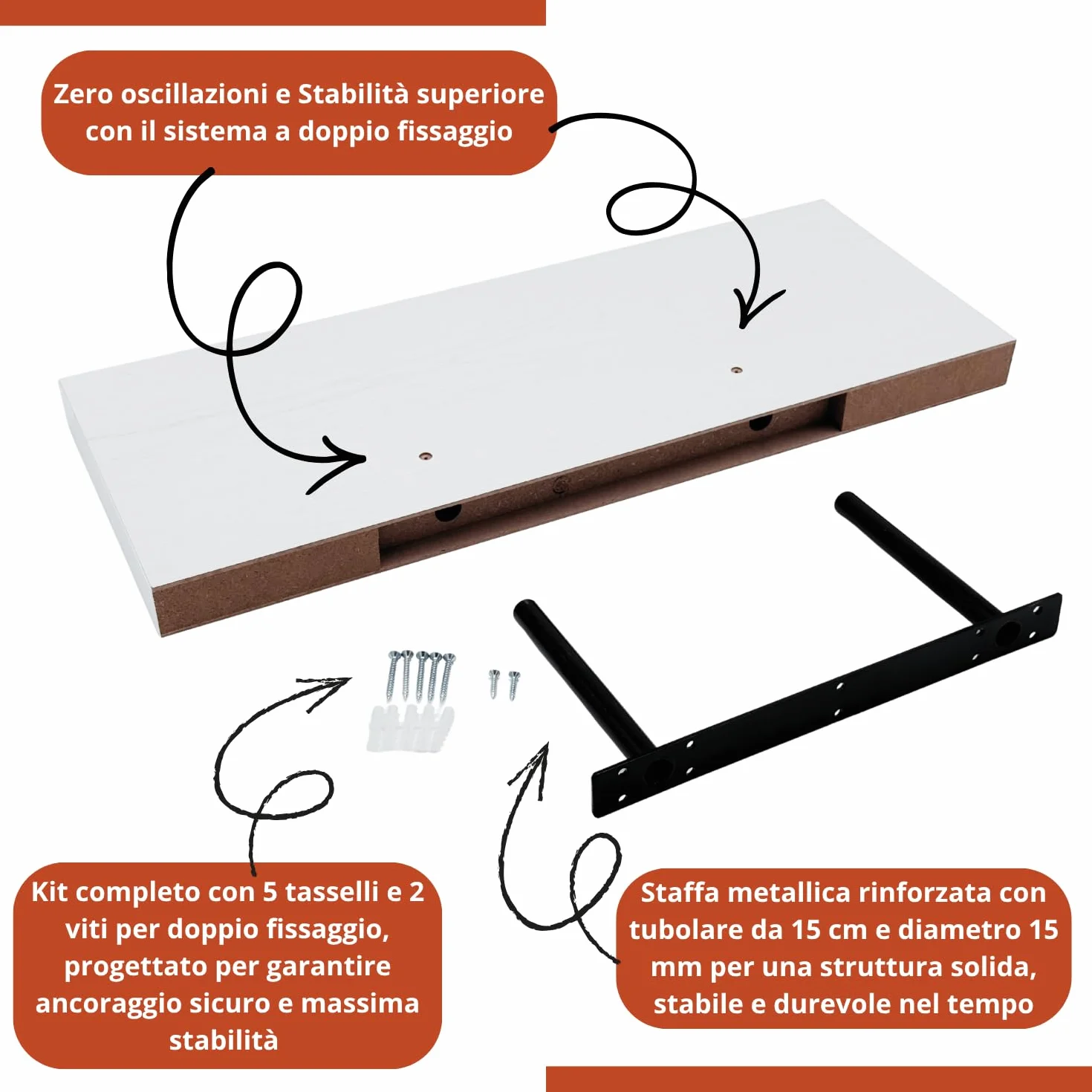 eacommerce Mensola Sospesa da Muro in Legno MDF con Staffa a Scomparsa | Scaffale Parete Design Moderno, Supporto Invisibile, Mensola Cucina Bagno Soggiorno (Bianco Nordico, 60x23x3,8 cm)