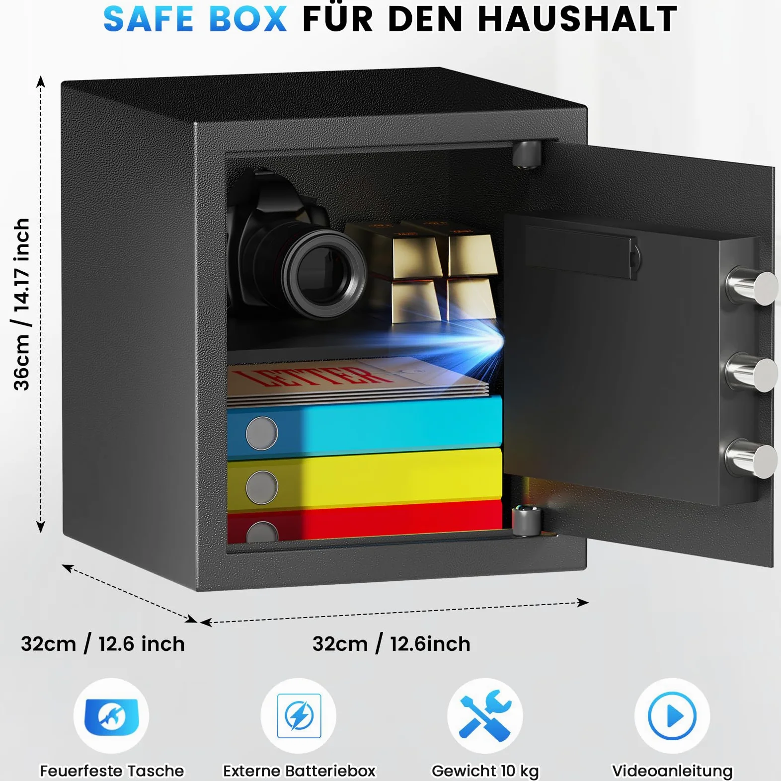 Cassaforte da 52 l, grande cassaforte per la casa, cassaforte digitale con serratura a combinazione | Cassaforte di sicurezza per mobili con chiave, allarmi intelligenti, cassaforte da parete per gioielli, documenti, medicinali