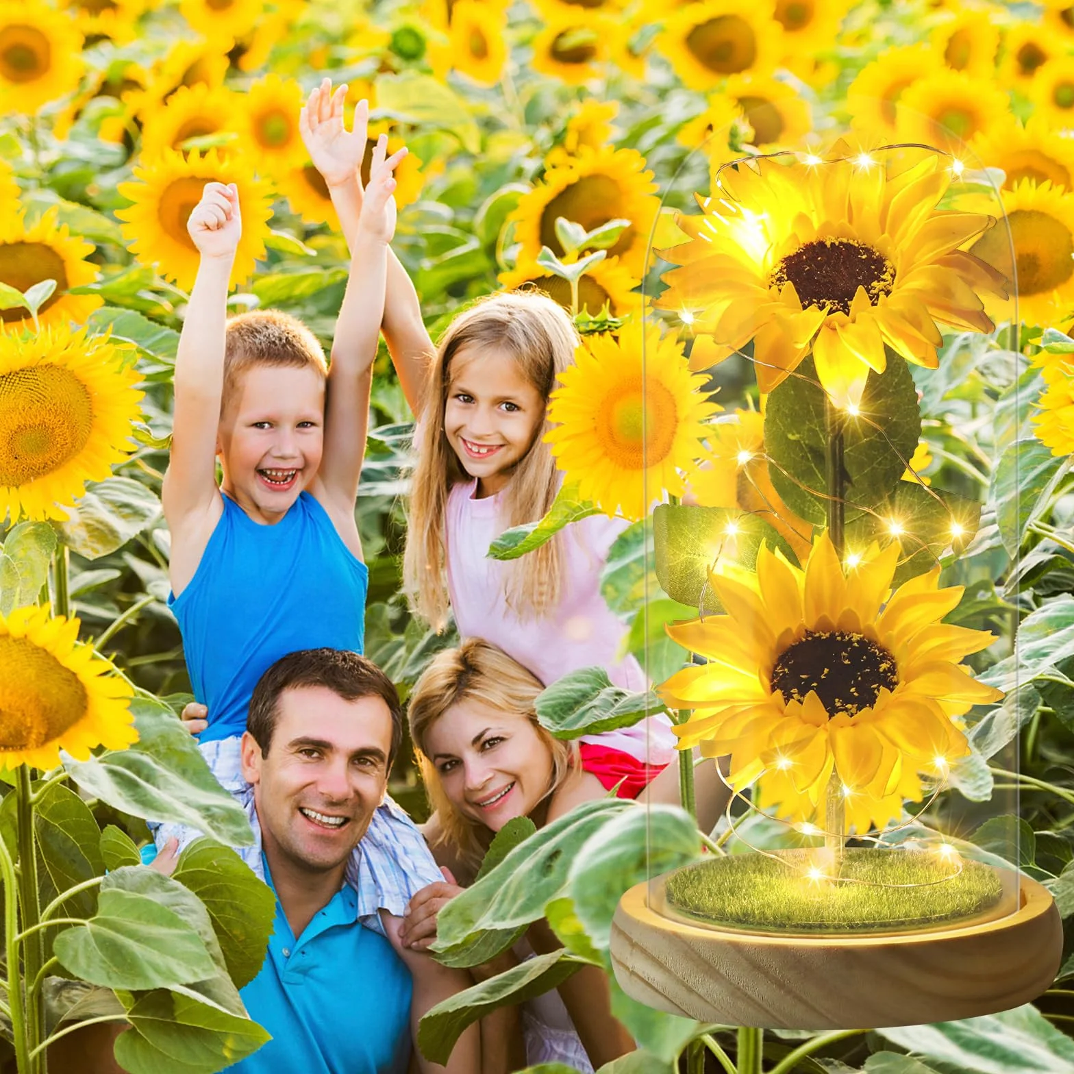 Girasole Artificiale in Cupola di Vetro Regalo per Donna Mamma Festa della Mamma Anniversario
