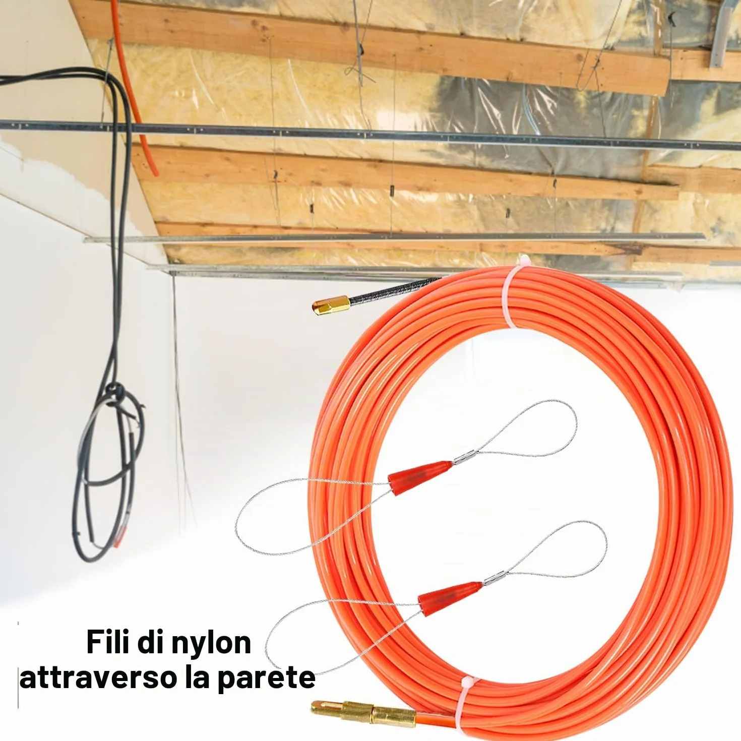 CONNECTION Sonda Passacavi Sonda Elettricista Sonda Tiracavi di Poliestere 15m Sonda Tiracavi con 2 Molla di Guida Molla Elettricista 3mm Kit di Strumenti per l’installazione di Cavi