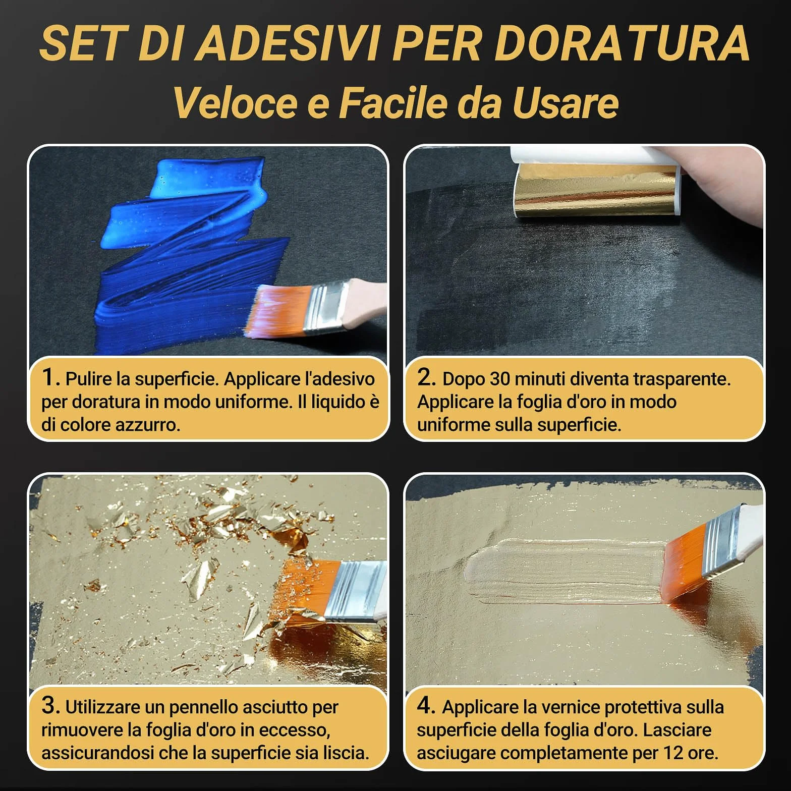 100ml Base d'Acqua Adesivo per Doratura e 100ml Vernice Protettiva, Foglia d'Oro e Champagne Oro Dorazione Kit, Mobili e Decorazione Artigianale, Pittura d'Arte, DIY Pittura Decorativa