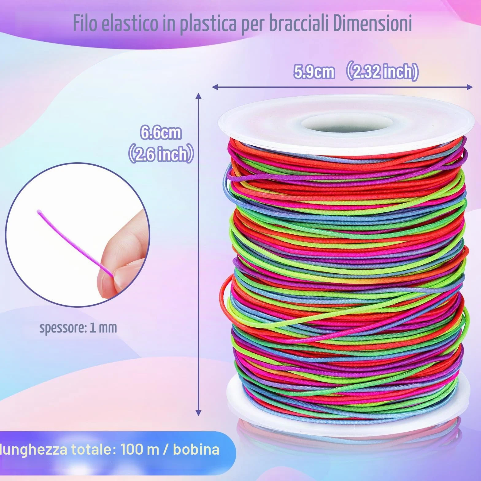Alyvisun 1mm x 100m Filo per Braccialetti, Durevole Arcobaleno Filo per Braccialetti Adatto per Fare Gioielli DIY, Bracciali, Collane, Artigianato, Decorazioni (Colorato)