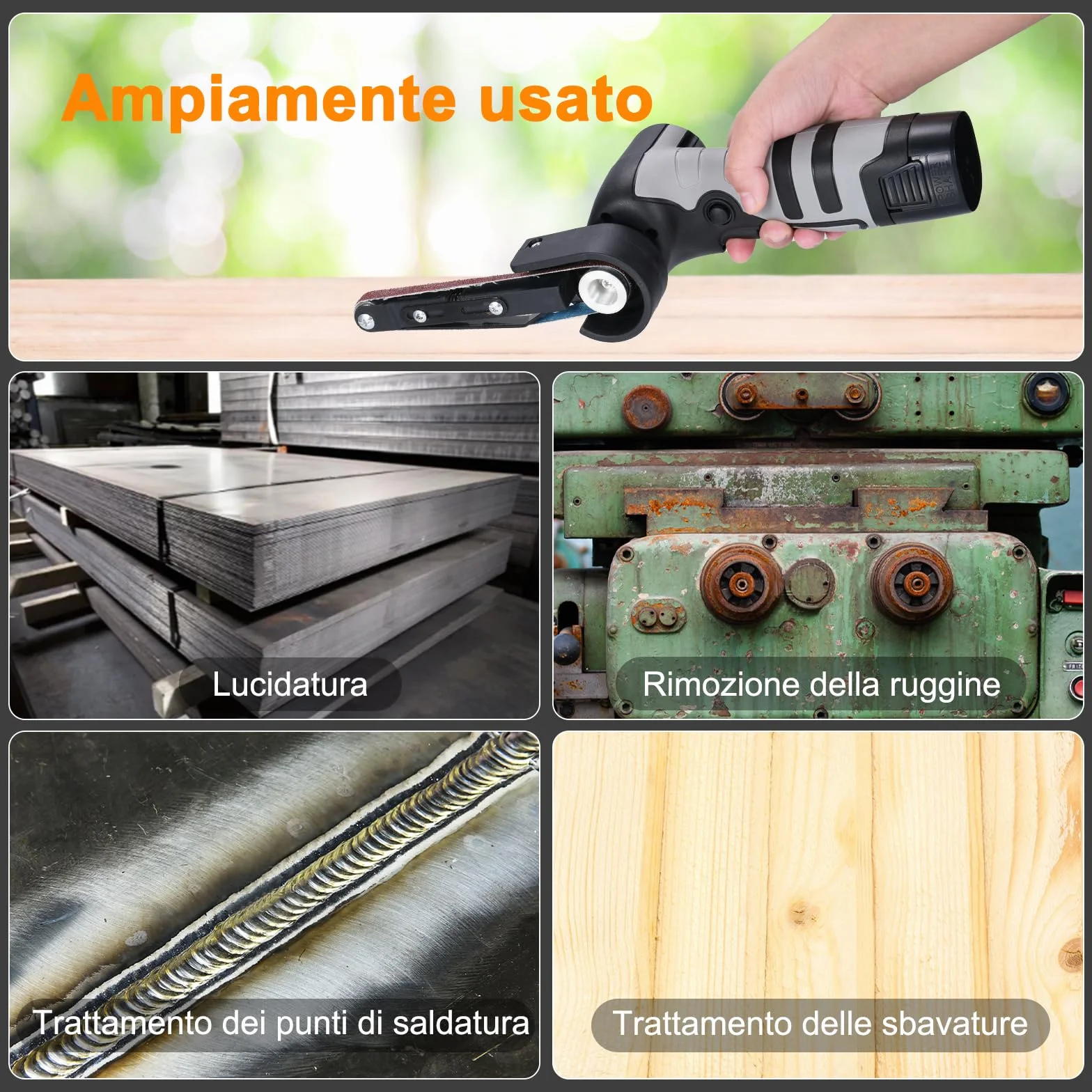 Smerigliatrice a nastro a batteria da 16,8 V, con 10 nastri, con 2 batterie da 1500 mAh,Adatto per metallo e legno