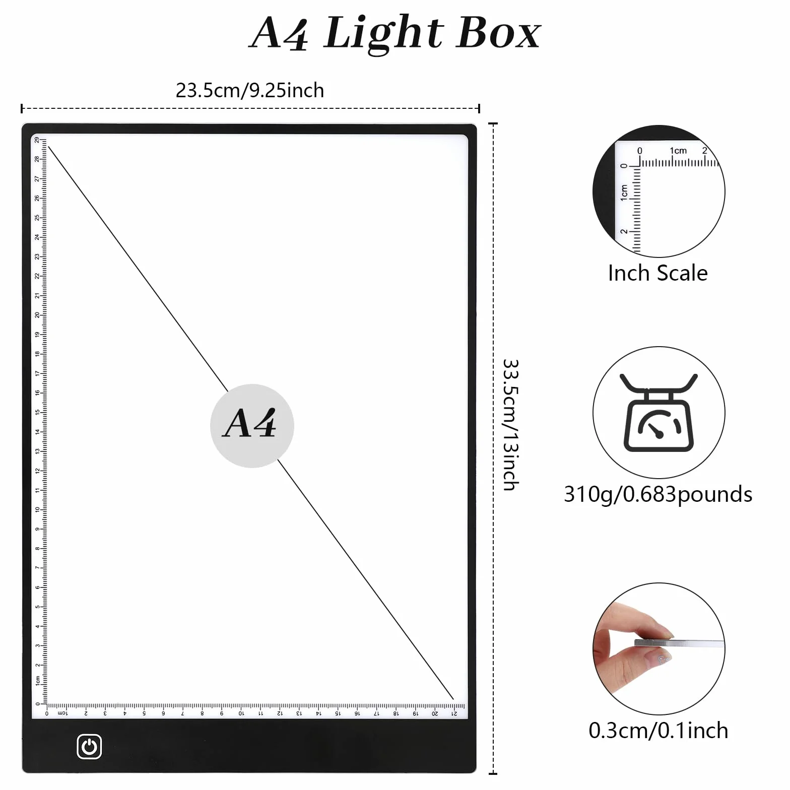 Damcyer LED Tavoletta Luminosa A4, Lavagna Luminosa per Disegnare, Light Board Acrilico con Luminosità Regolabile, Ultrasottile Lavagna Luminosa per Pittura Diamante, Animazione, Progettazione, Nero