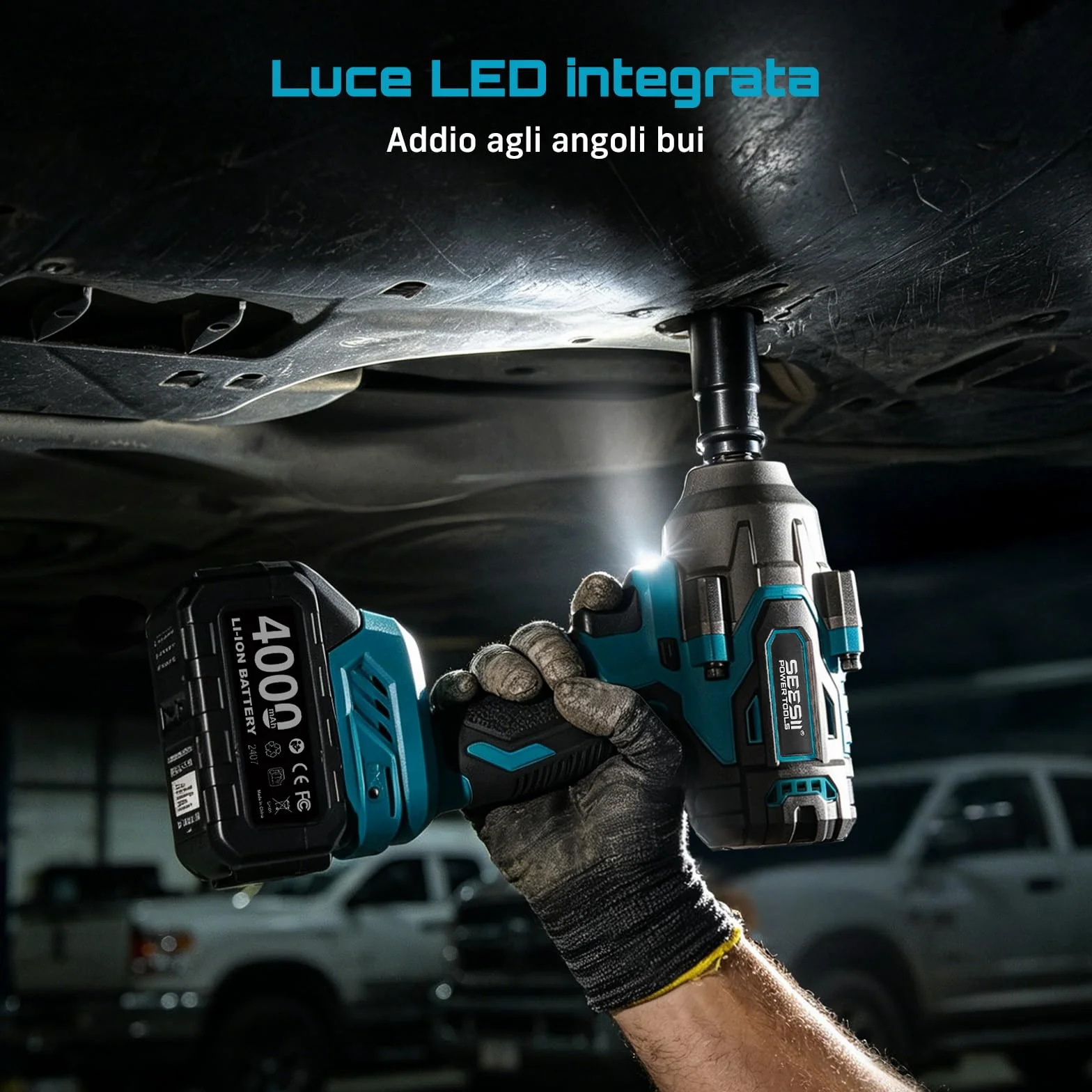 Seesii 1200 N·m Avvitatore a Impulsi 1/2" Elettrico Brushless 2 Batterie 4000 mAh con 5 Bussole