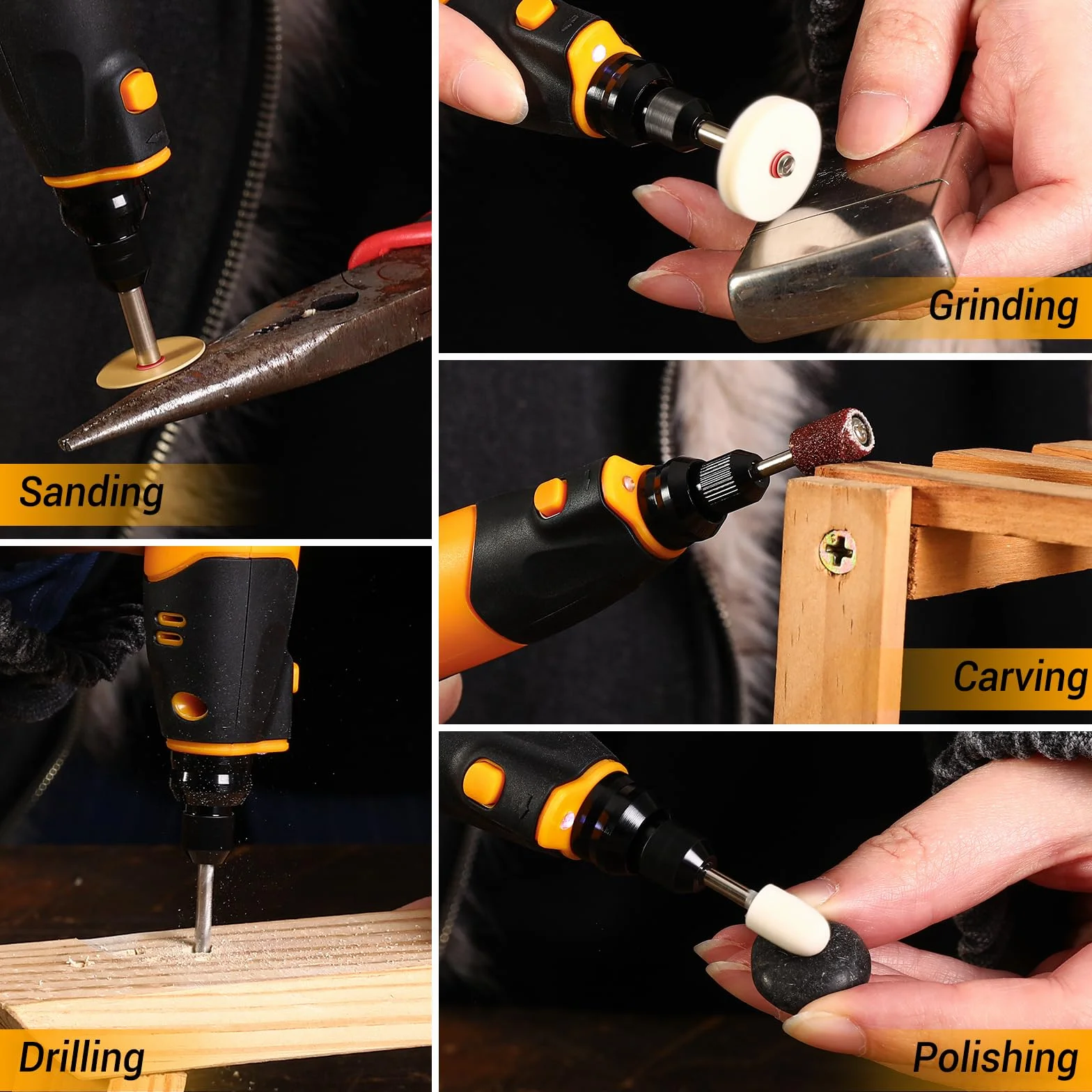 DEKOPRO 3,7 V Utensile Rotativo Ricaricabile con 70 Accessori per Levigatura, Indicatore di Velocità Variabile, Ricarica Tipo C