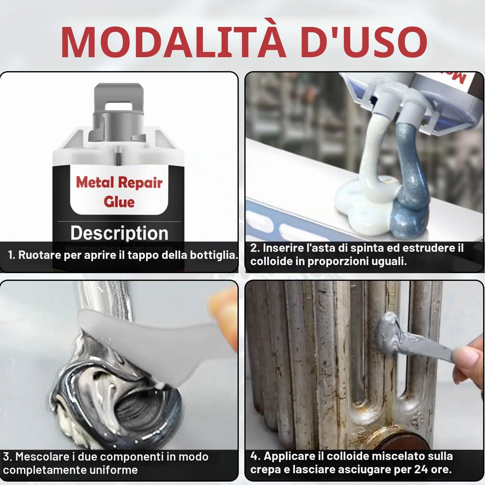 240g Colla Metallo, Impermeabile e Resistente al Calore Colla Per Metalli, Per Metallo Extra Forte Per la Metalli, Saldatura di Acciaio Inossidabile, Lega di Alluminio, Rame