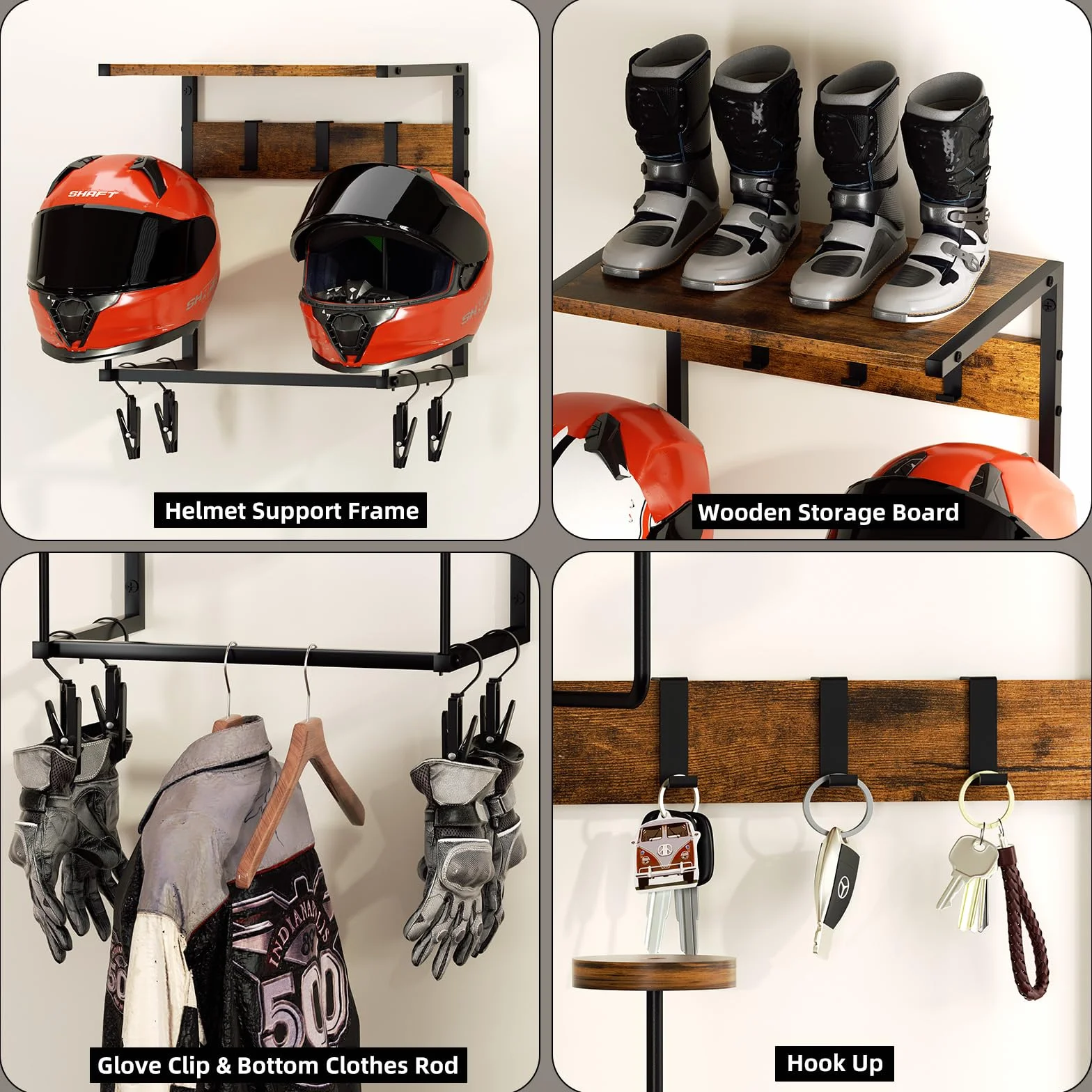 Urban Deco porta casco moto da parete con 2 appendi cappelli