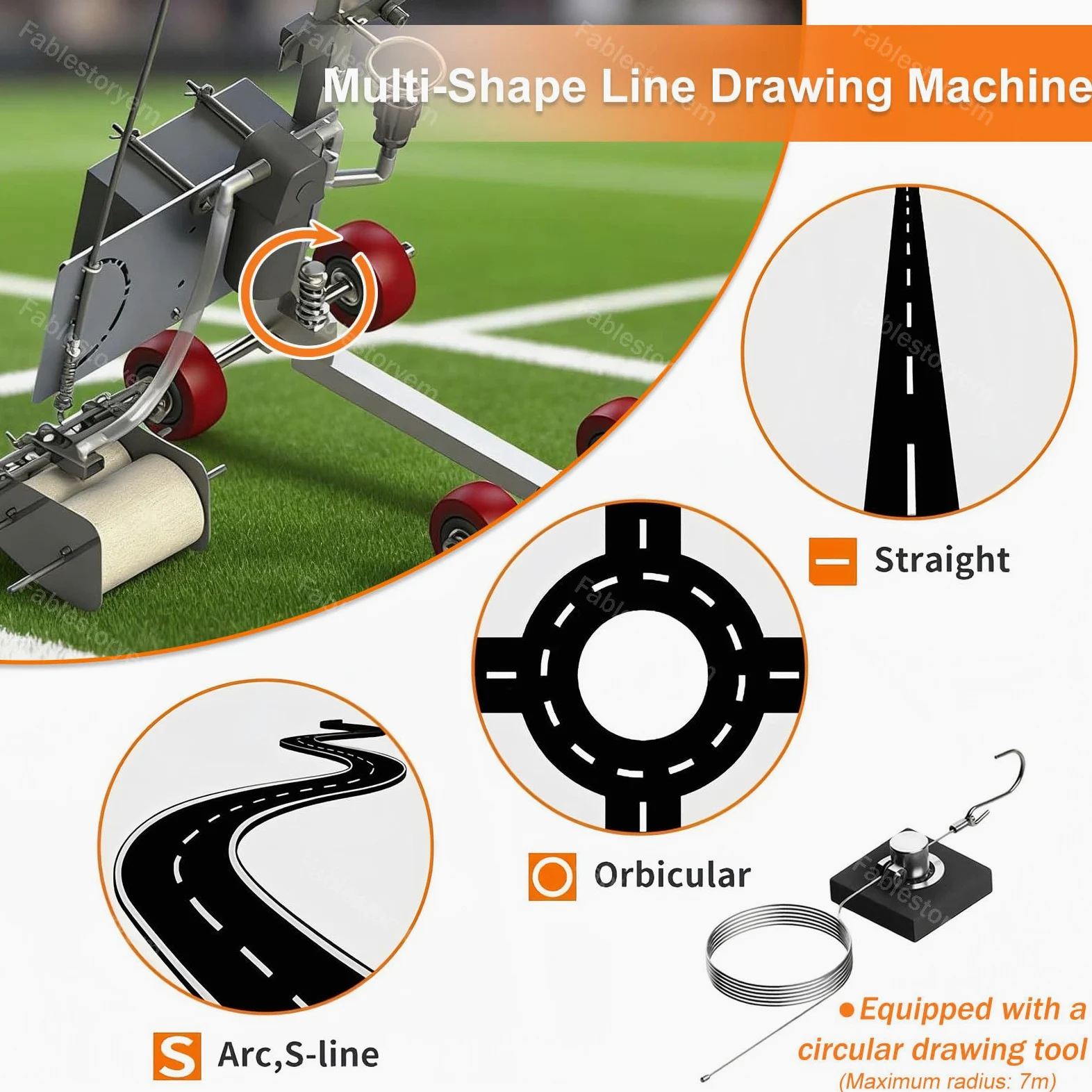 Macchina per la Segnaletica Stradale di Tipo, Applicatore per Linee di Parcheggio con Strumento Cerchi Larghezza 5-15cm, Altezza Regolabile, Macchina per la Verniciatura di Strisce Stradali