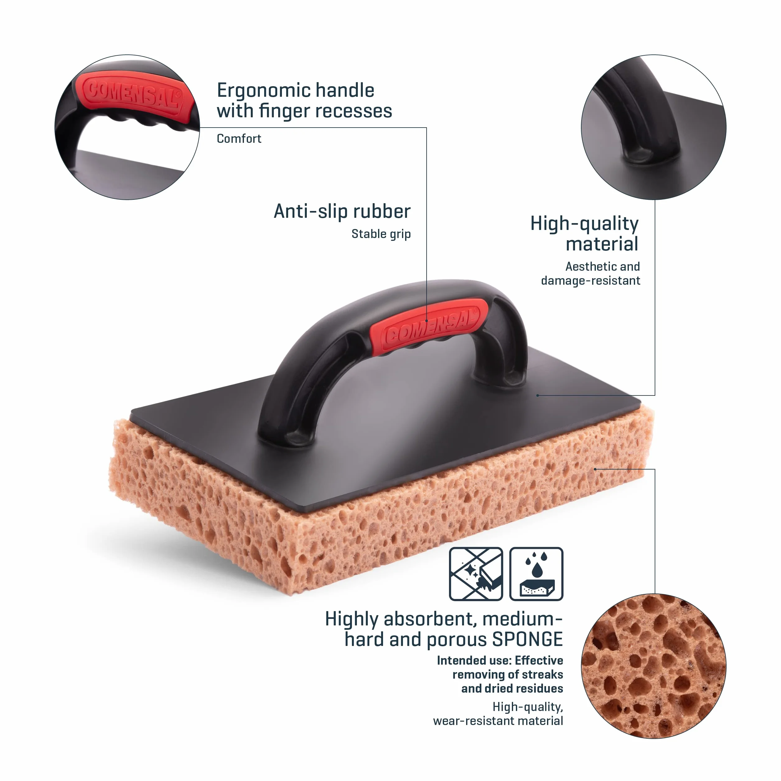COMENSAL® Hydro+ - Lavandino in spugna per piastrelle, con pori grossi, assorbente, assorbente, spugna per piastrelle, rivestimento in idrospugna, prodotto in EU, 280 x 140 mm