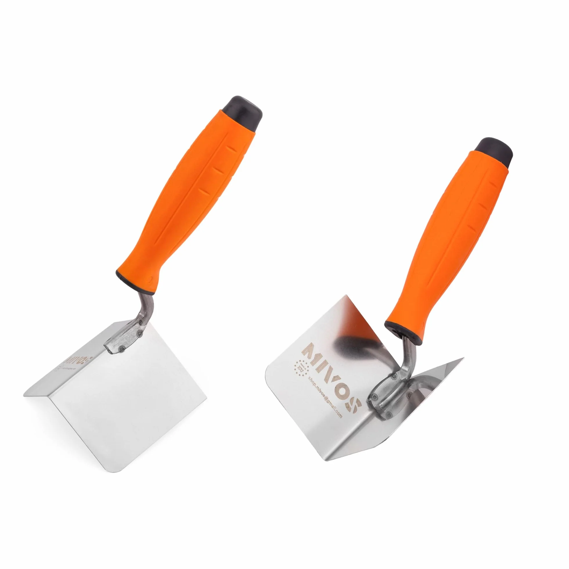 Mivos 2 x Spatole Angolari Antiruggine 80 x 60 mm - Cazzuola Angolare Interna ed Esterna in Acciaio Inox - Cazzuola per Bordi Interni ed Esterni con Impugnatura Morbida - Spatola Angolare per Stucco