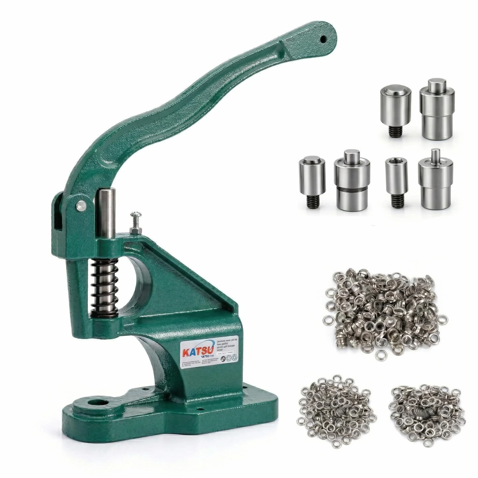 KATSU Macchina Manuale a Pressione Pinza per Occhielli Professionale, Occhiellatrice Macchina con 3 Matrici (6mm/10mm/12mm) e 1500 Gommini Occhiello Per Tende Cinture Borse Scarpe
