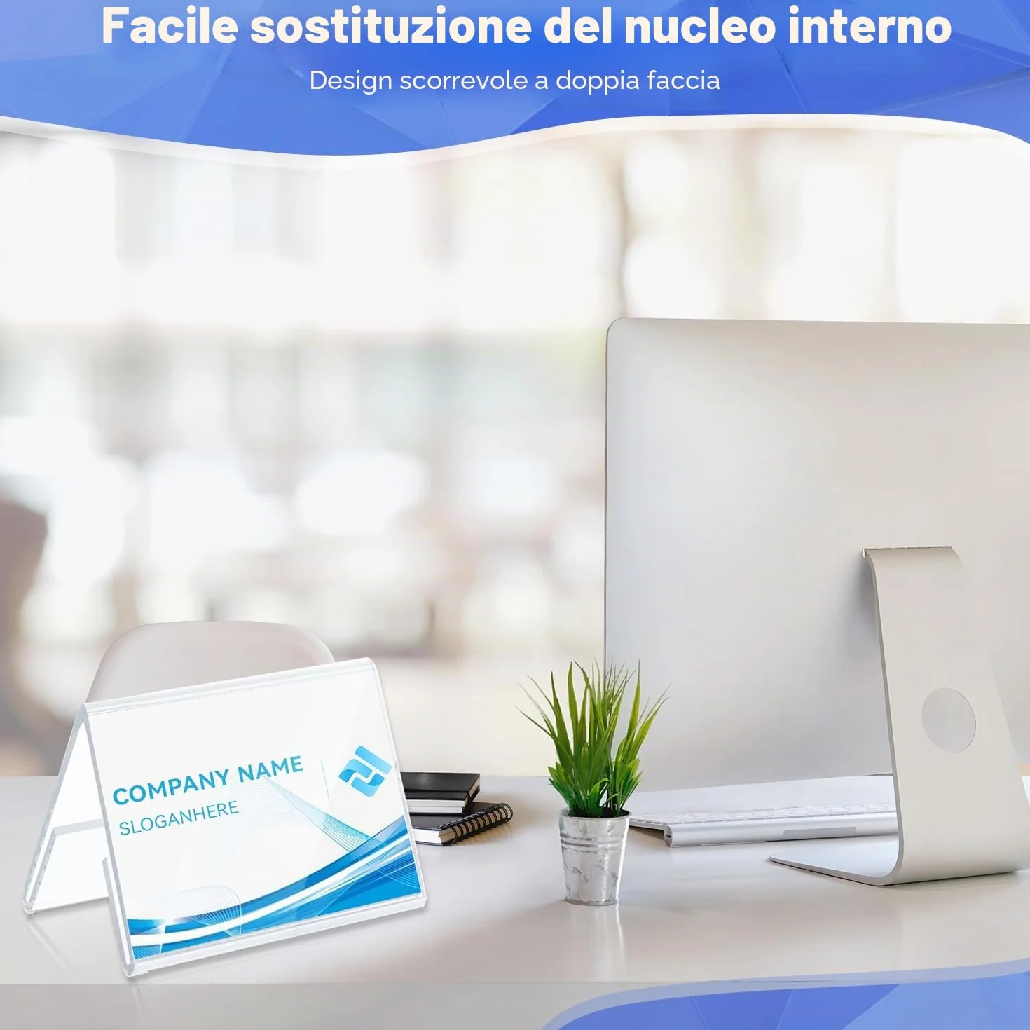 Porta Etichette in Acrilico 100 x 73 mm, 8 Pezzi Porta Etichette Trasparente, Acrylic Porta Avvisi da Tavolo, Porta Menu da Tavolo, Espositore da Tavolo per Bancone Negozio, Ufficio