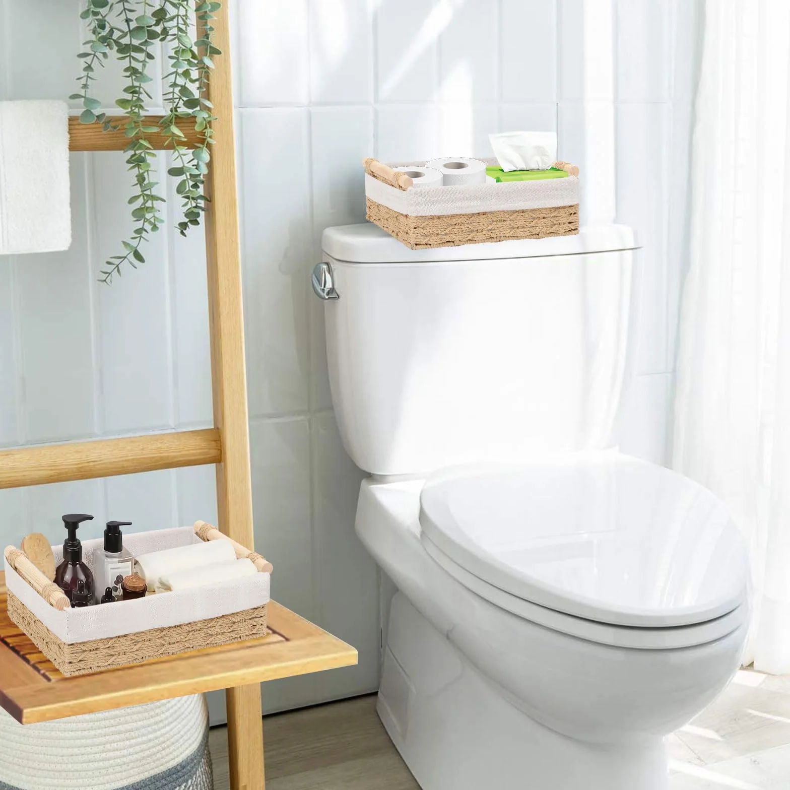 GAESHOW 2 cestini portaoggetti intrecciati, organizer per scaffali, cesti decorativi per bagno, cucina, casa, scrivania (beige)