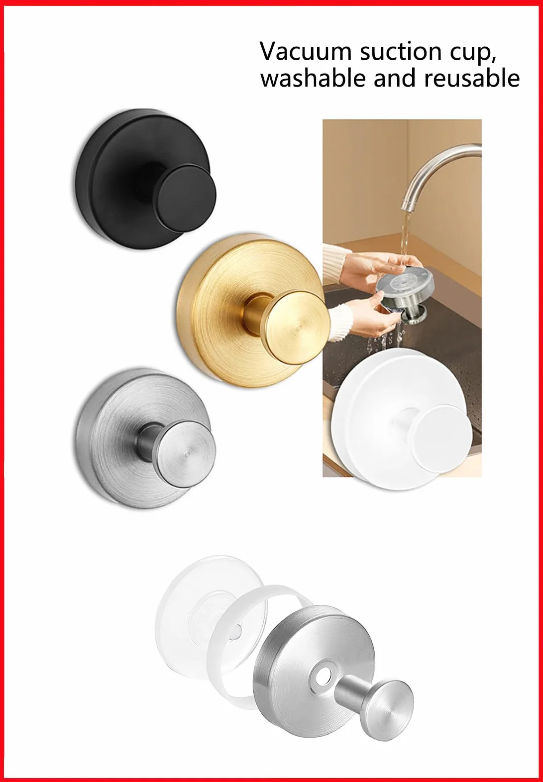 2 ganci a ventosa in acciaio inox, senza fori, per doccia, cucina, accappatoio, asciugamani, specchi da parete, oro rosa