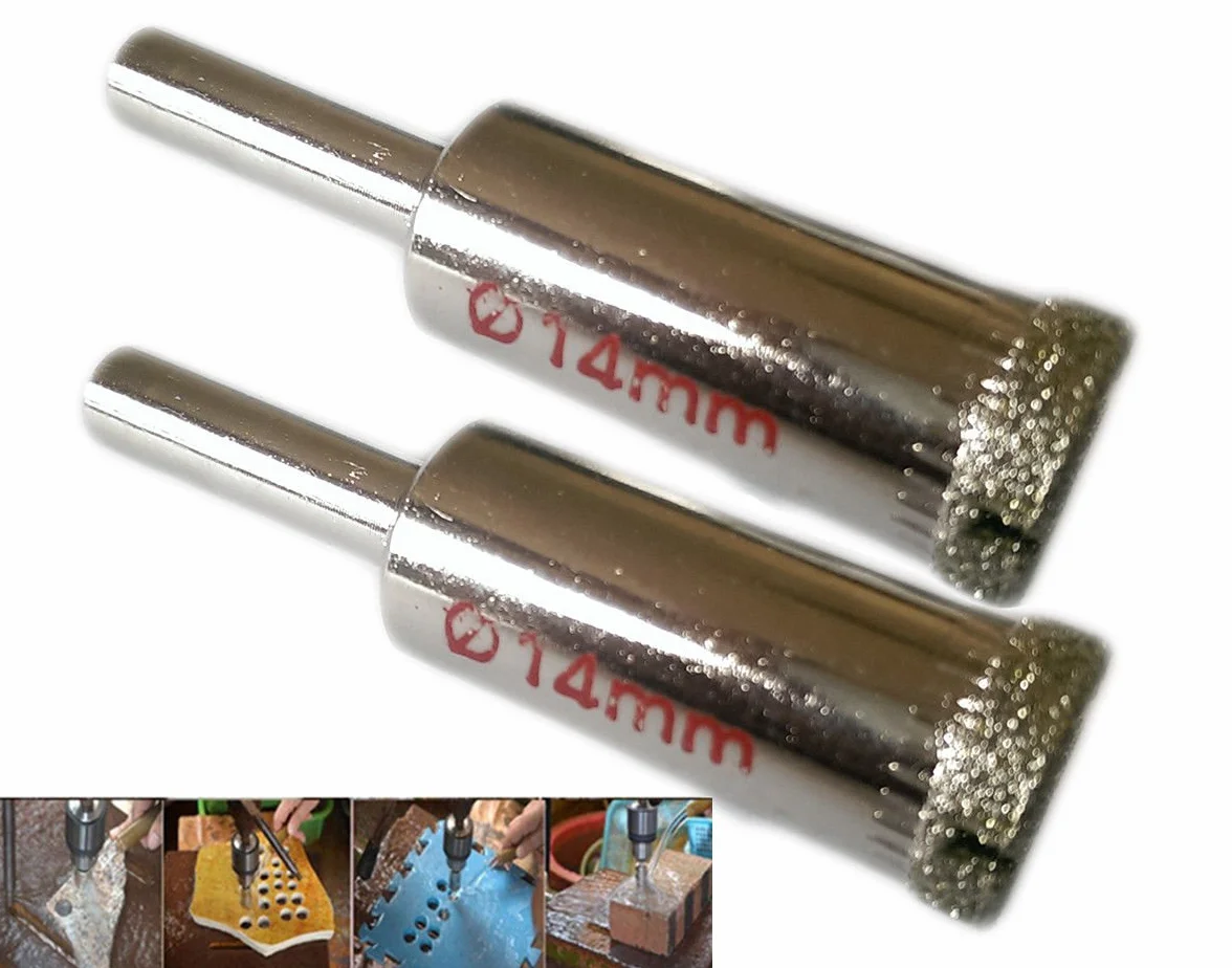 Topolenashop 2x Punta Diamantata 14 mm per Vetro, Piastrelle, Marmo e Ceramica – Sega a Tazza Rivestita in Diamante – Frese Affilate per Fori Precisi – Compatibili con Trapani Manuali ed Elettrici