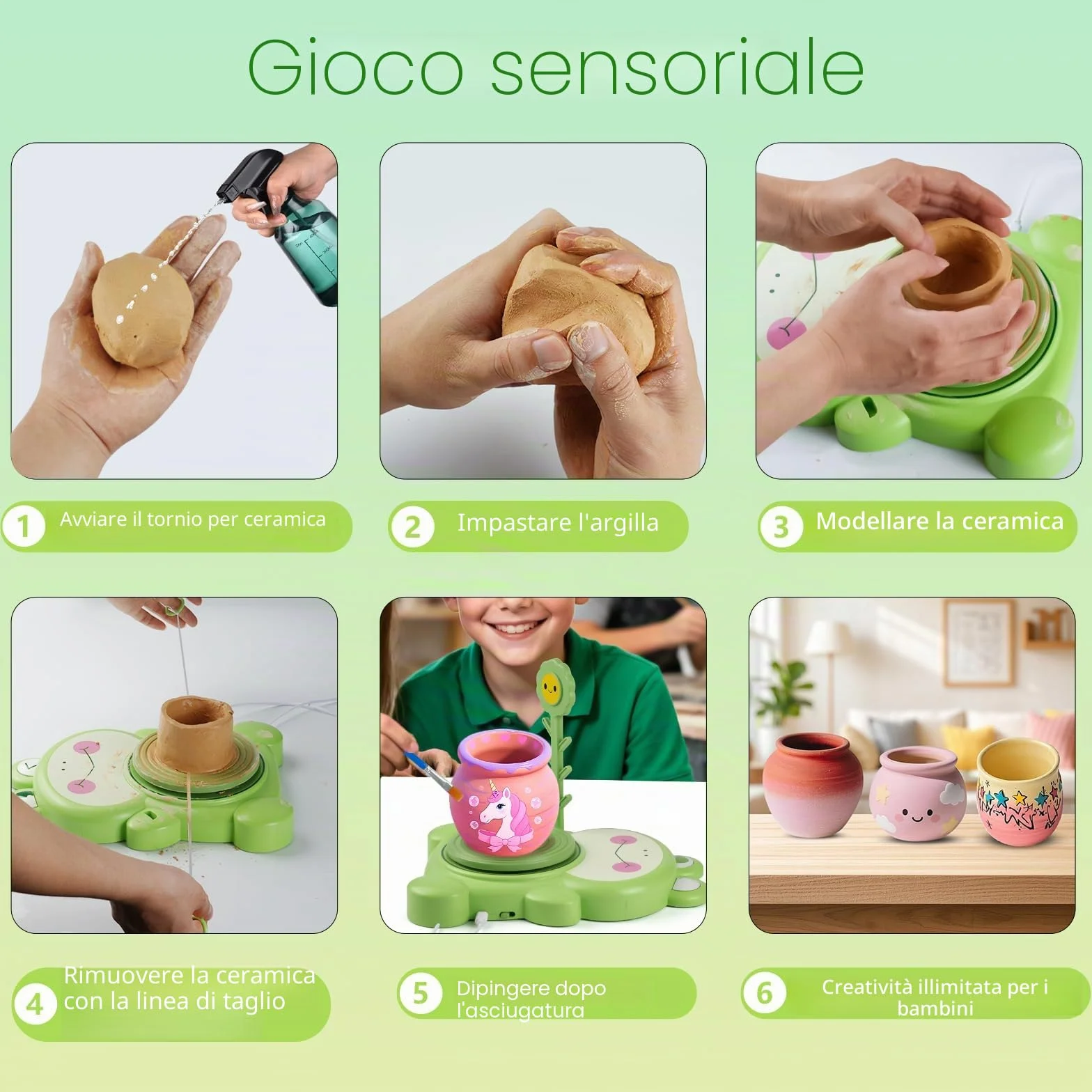MYDOVA Ruota in ceramica per bambini, kit completo di pittura in ceramica, arte e artigianato per bambini dai 6 ai 12 anni con confezione da 3 argille per asciugare all'aria e strumenti di scultura