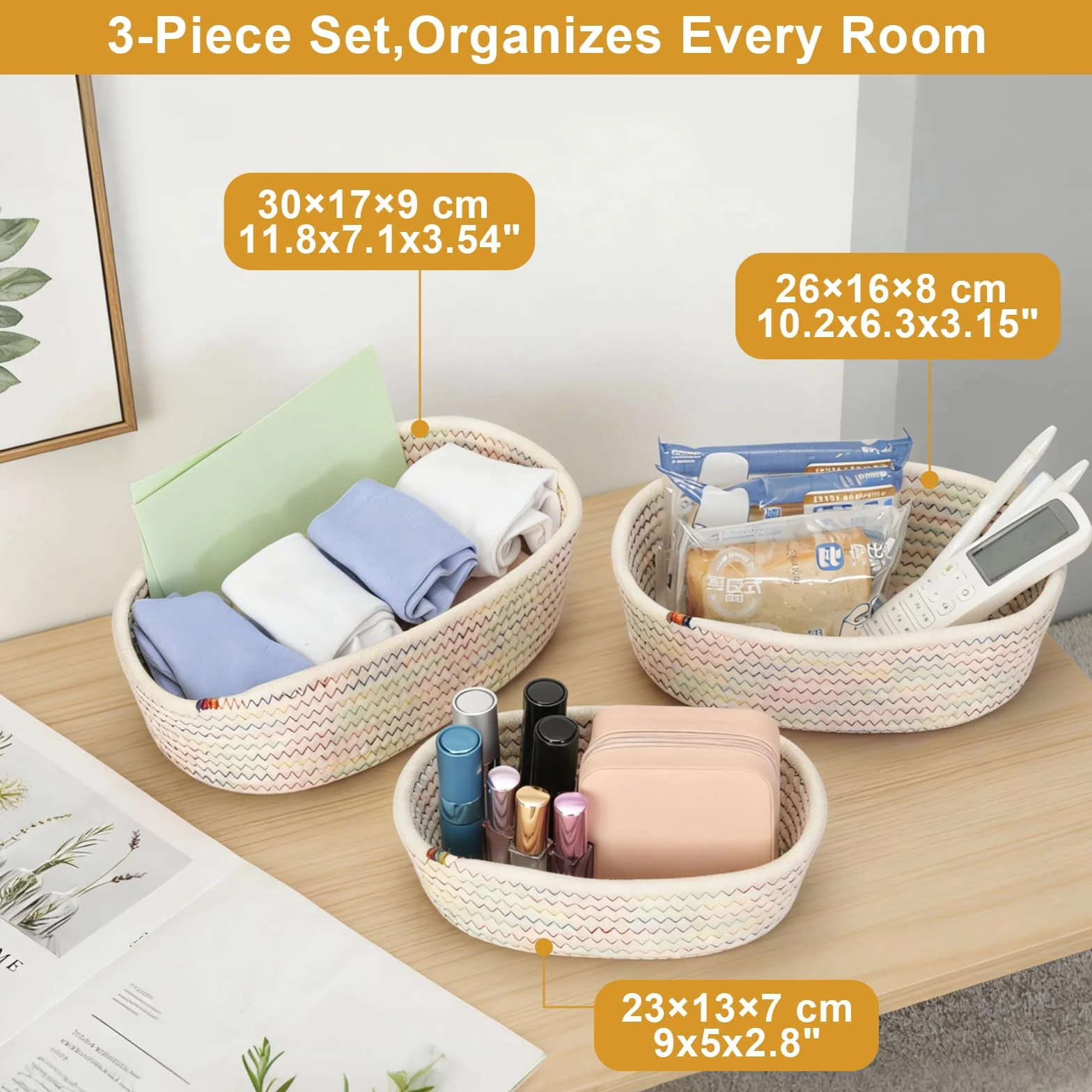 VINATO Cestino Portaoggetti Set da 3 Organizzatore Bagno Cucina