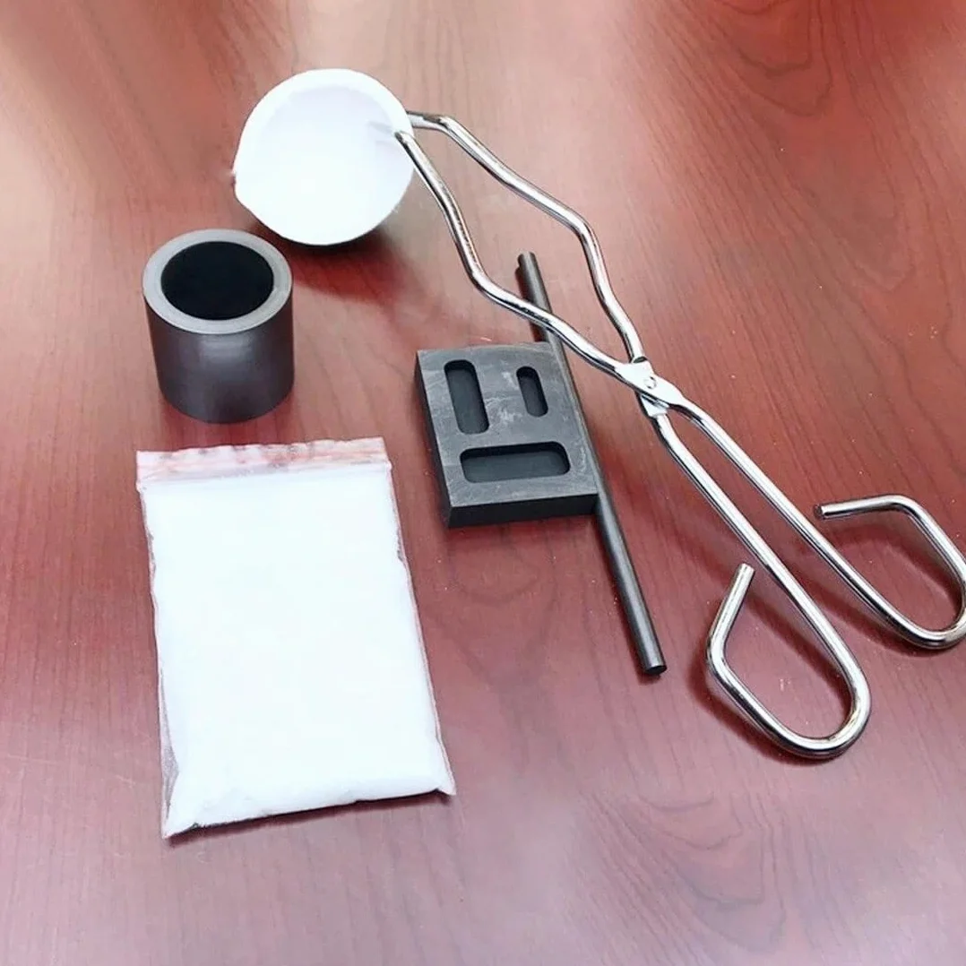 Kit di fusione per torcia, 6 pezzi, per raffinazione e creazione di gioielli in oro e argento, include barra, stampo per lingotti in grafite 3 in 1, crogiolo al quarzo, grafite cilindrica
