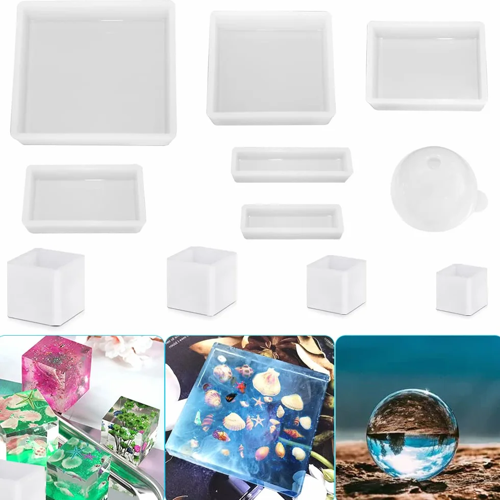 FineGood - 11 stampi in resina epossidica, in silicone, forma quadrata a sfera, per creare fiori, per conservare gioielli e sapone
