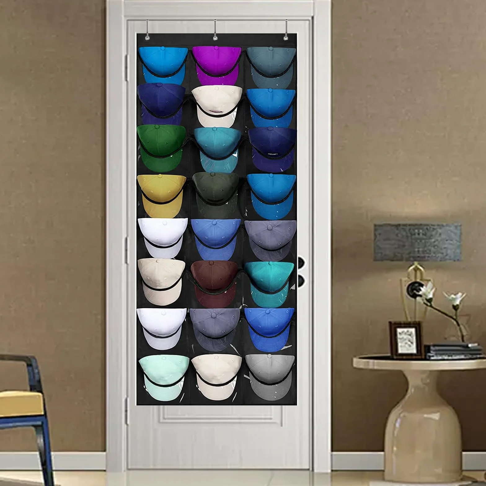 Porta Cappelli da Baseball 24 Tasche Organizer Sulla Porta Nero