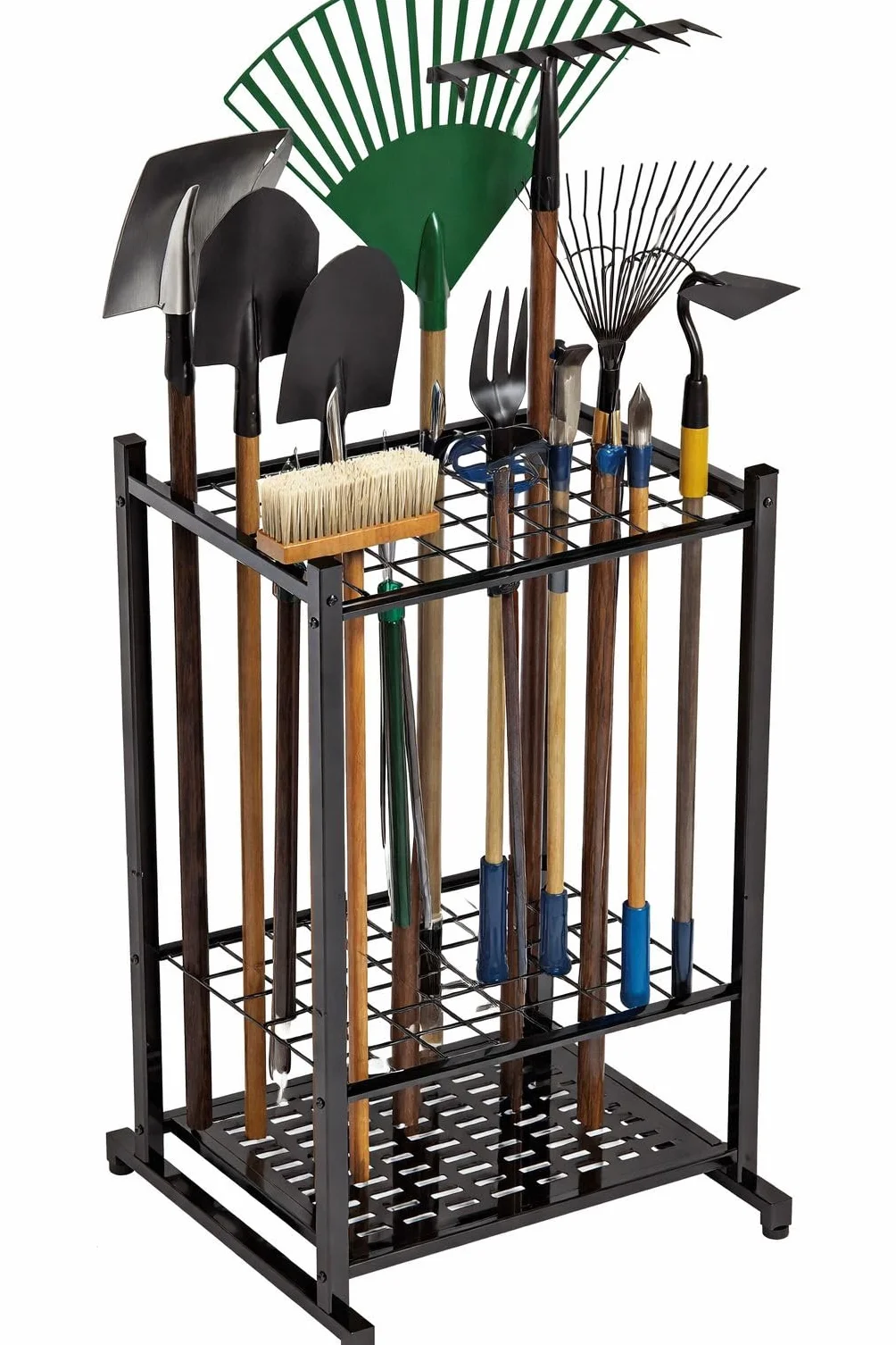 Rastrelliera Portautensili da Giardino in Metallo 43×39×76 cm – Organizzatore per Garage e Capanno – Supporto per Scope, Pale, Rastrelli e Utensili Lunghi – Struttura Rinforzata in Ferro, Colore Nero