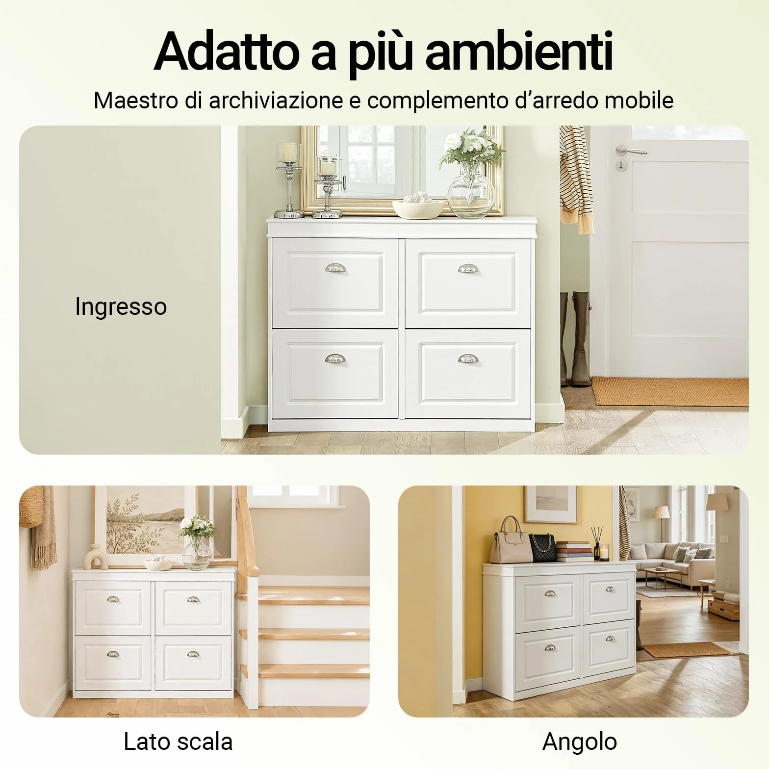 SoBuy Scarpiera Salvaspazio Slim Mobiletto da Ingresso con 4 Ante a Ribalta, Armadio Portascarpe Scarpiera Moderna per Ingresso, Corridoio o Camera da Letto 105x24x83cm Bianca FSR79-W