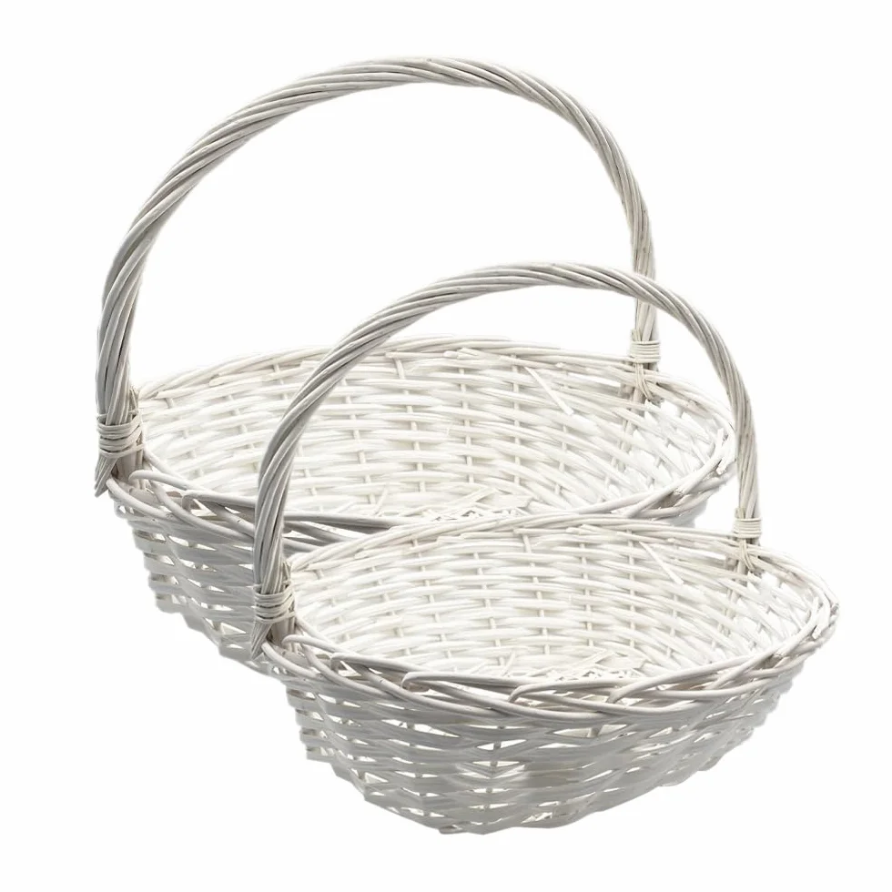 Virsus Set 2 Cesti in Vimini Bianchi 823, misure 47x38x39 cm e 54x47x44 cm, Cesto intrecciato con Manico, Cestini Portaoggetti, Cesti Decorativi Regalo per Feste, per Bomboniere