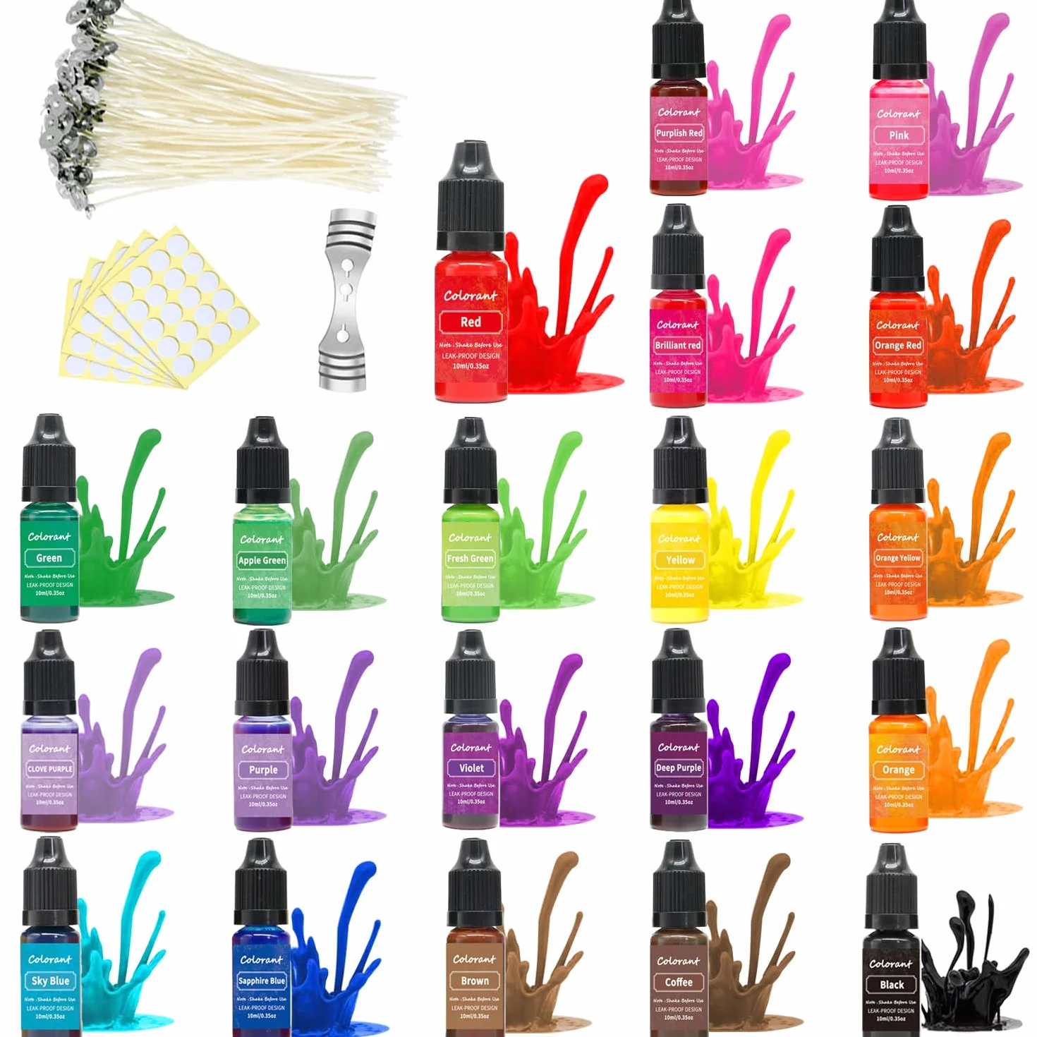 Set di colori per cera per candele, 20 colori liquidi per la produzione di candele Tintura liquida altamente concentrata per cera di soia cera d'api cera di paraffina - 10 ml