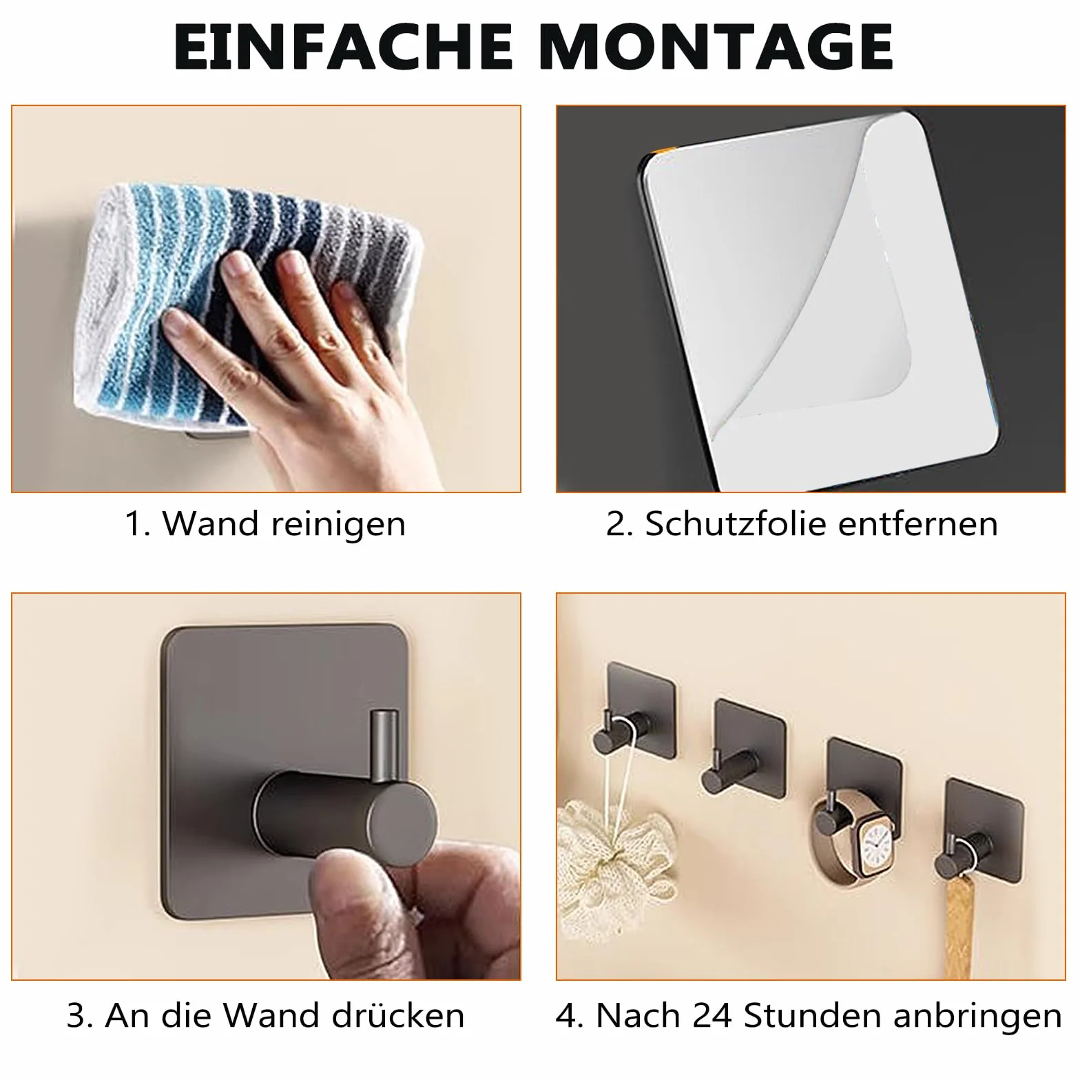 Appendiabiti Da Parete Ganci Adesivi Bagno Nero 8 Pezzi