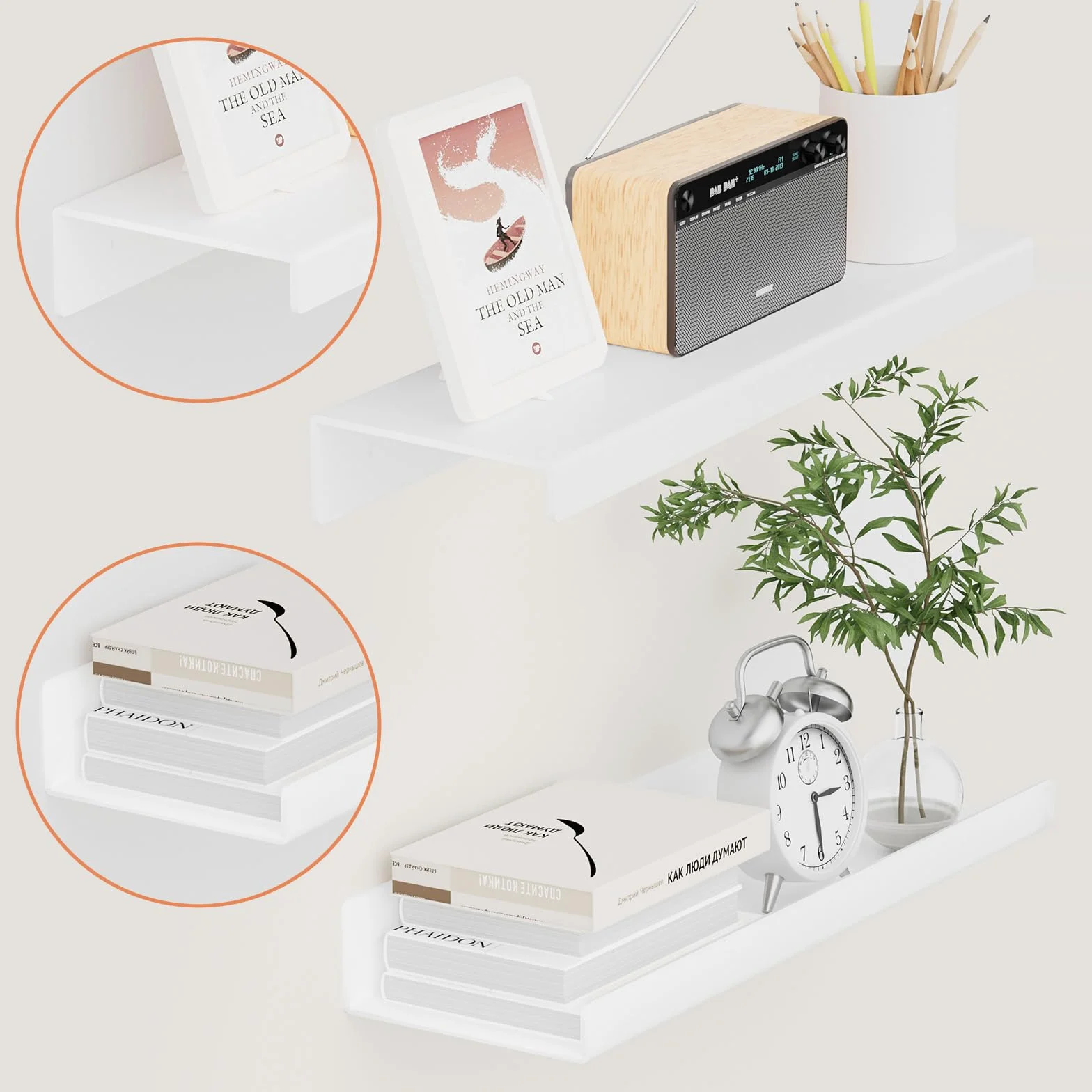 Gucass 4 Pezzi Acrilico Mensole da Muro Senza Foratura, Bianco Mensole da Parete 30cm, Mensola Adesiva Floating Shelves, per Cameretta, Bagno, Cucina, Salotto, Camera, Studio