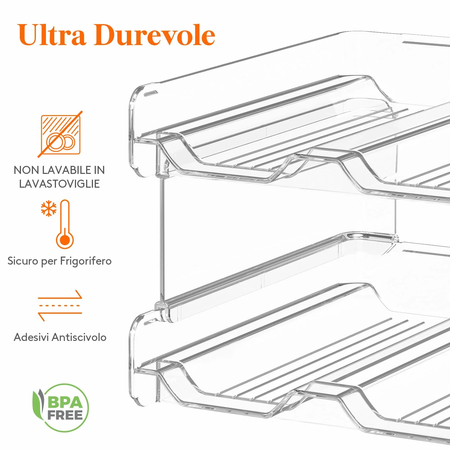 Lifewit Portabottiglie Impilabile in Plastica per Frigorifero, Organizer per 4 Bottiglie, Trasparente