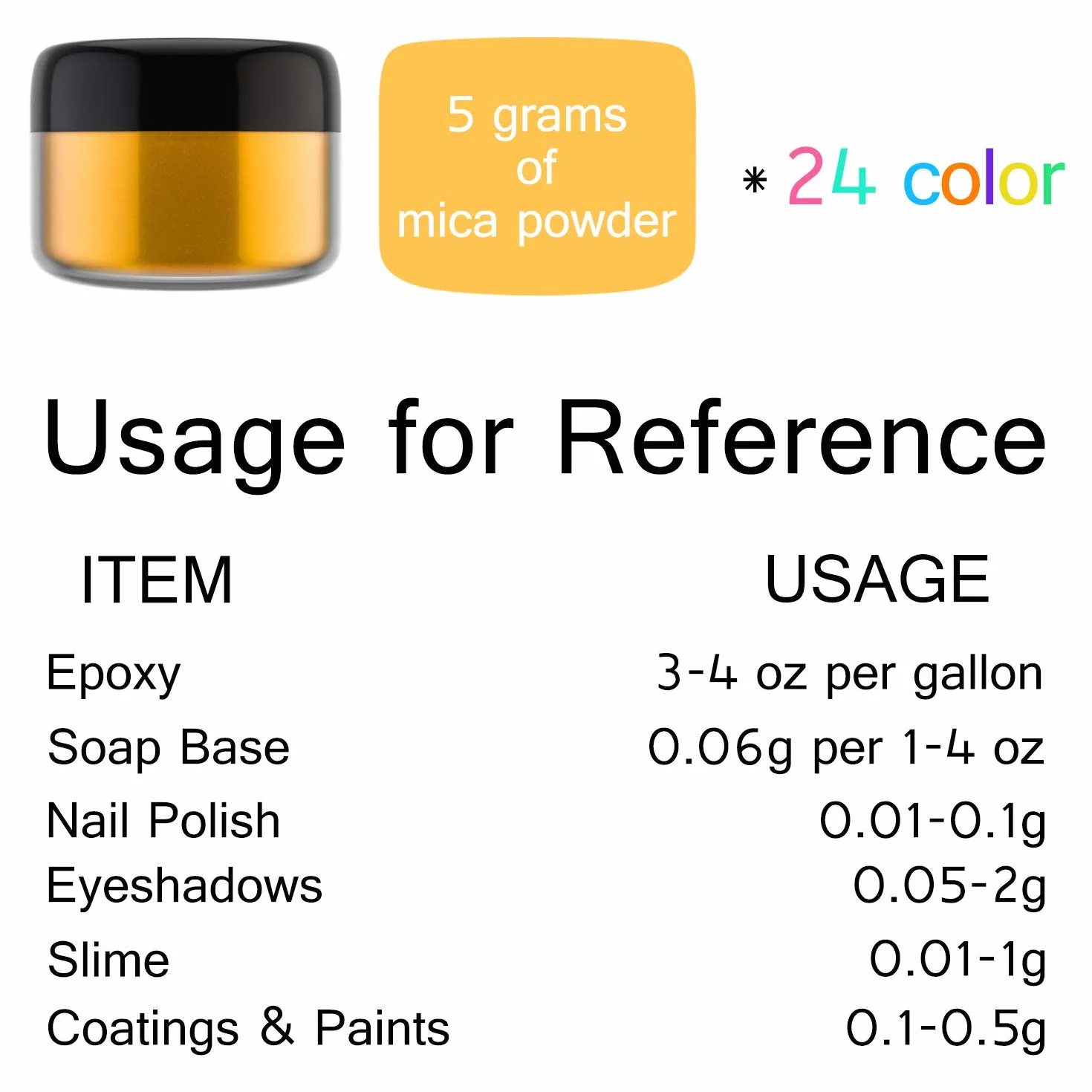 Pigmento in Polvere Metallico - 24 Colori x 5g Pigmento in Resina Epossidica Color Metallo per DIY Epoxy Resin, Pittura - Polvere Mica Scintillante Colorante per Sapone per Melma, Argilla Polimerica