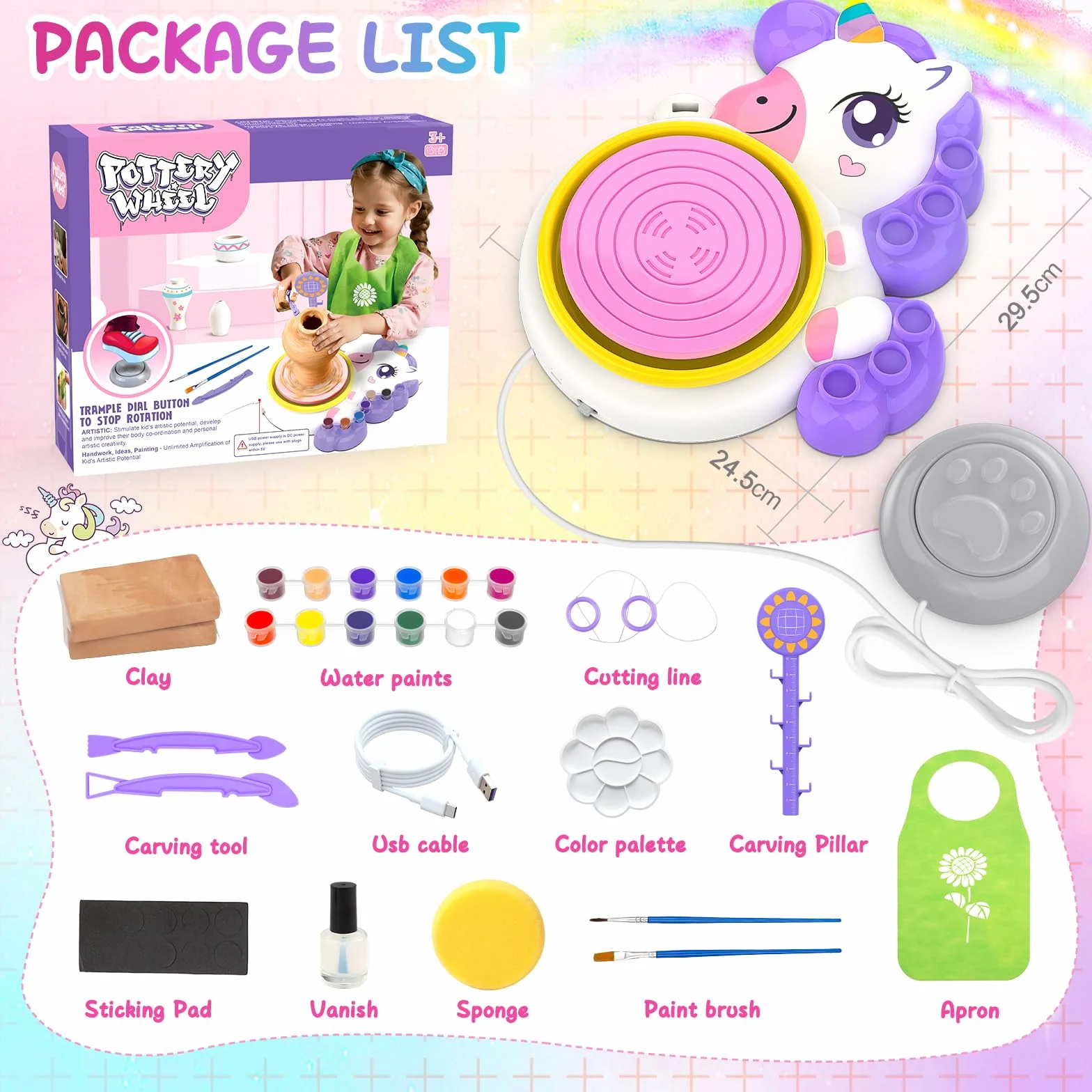 Tornio per Ceramica Bambina 3+ Anni, Fai Da Te Pottery Wheel Kit con Argilla Autoindurente, Lavoretti Creativi per Bambini, DIY Arte e Pittura Laboratorio, Natale Compleanno Regalo bimba Ragazza