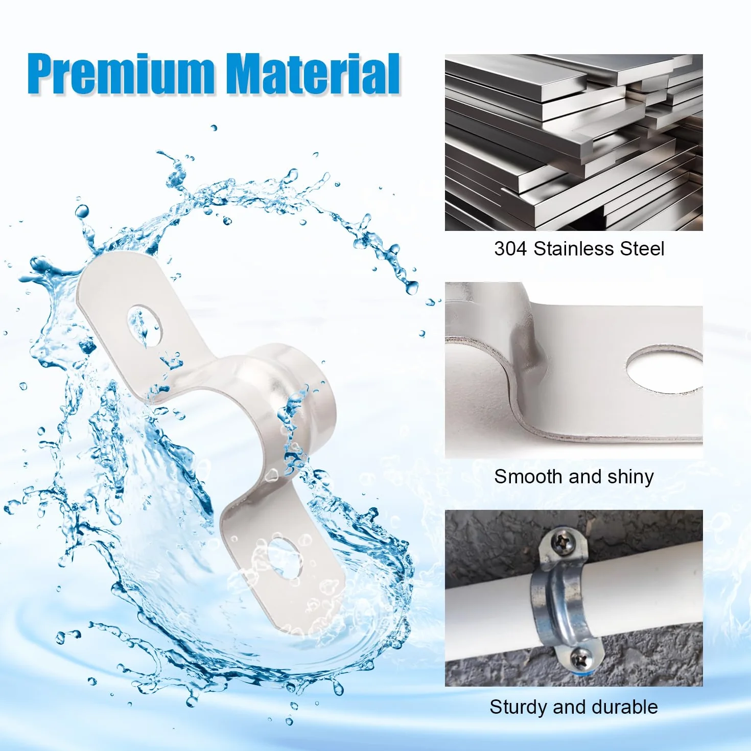 15 Pezzi Ø 50mm U-Fascette Stringitubo, Clip per Condotto con 2 Fori, Cinghia Rigida per Tubi in Acciaio Inox 304, per Tubi e Cavi