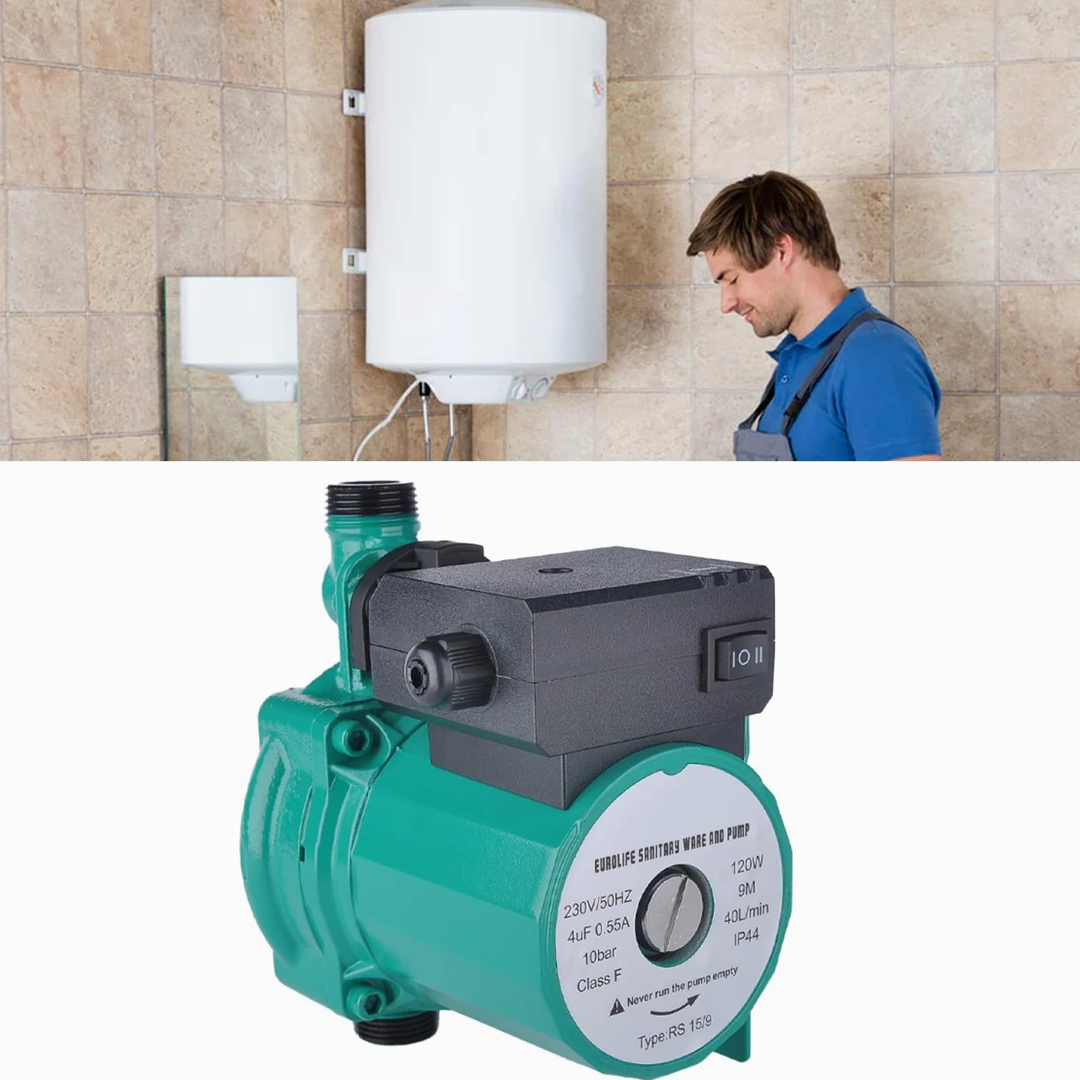 Pompa di Circolazione RS15/9, Pompa di Ricircolo Dell'acqua Calda, Pompa Booster Silenziosa Impermeabile 220V 50Hz IP44 Per Impianto di Riscaldamento